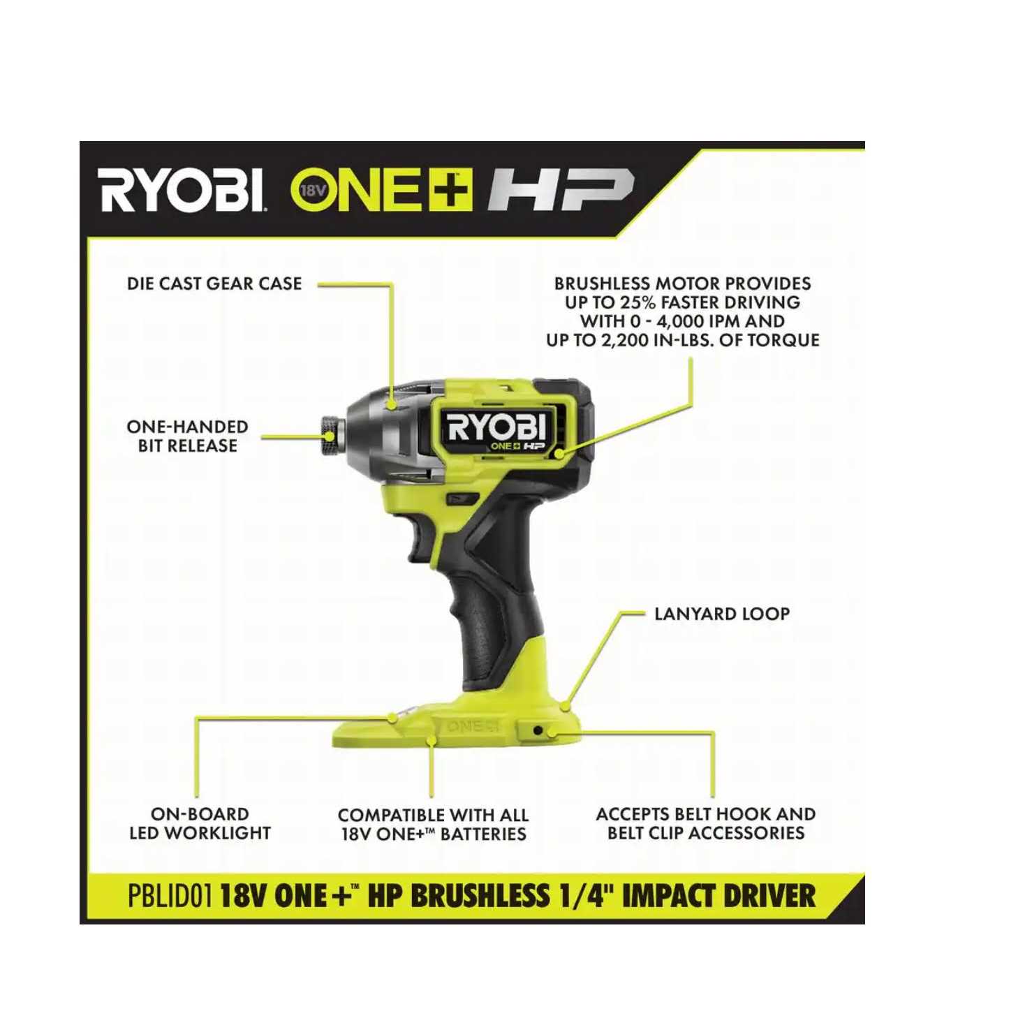 RYOBI ONE+ HP 18V Brushless Cordless 1/4 in. Impact Driver - Image 4
