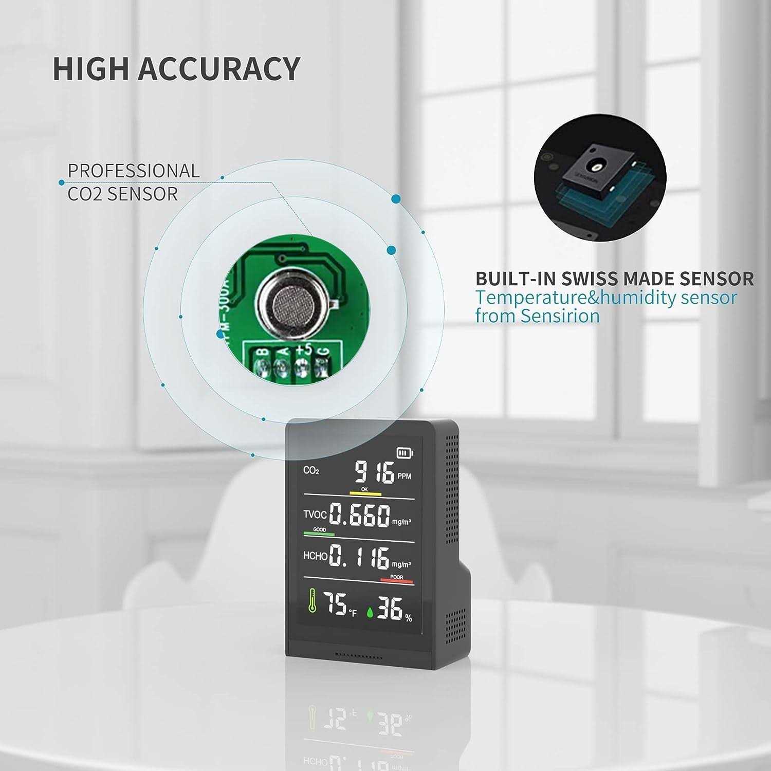 MXY Air Quality Monitor Professional & Accurate CO2 TVOC HCHO - Image 5