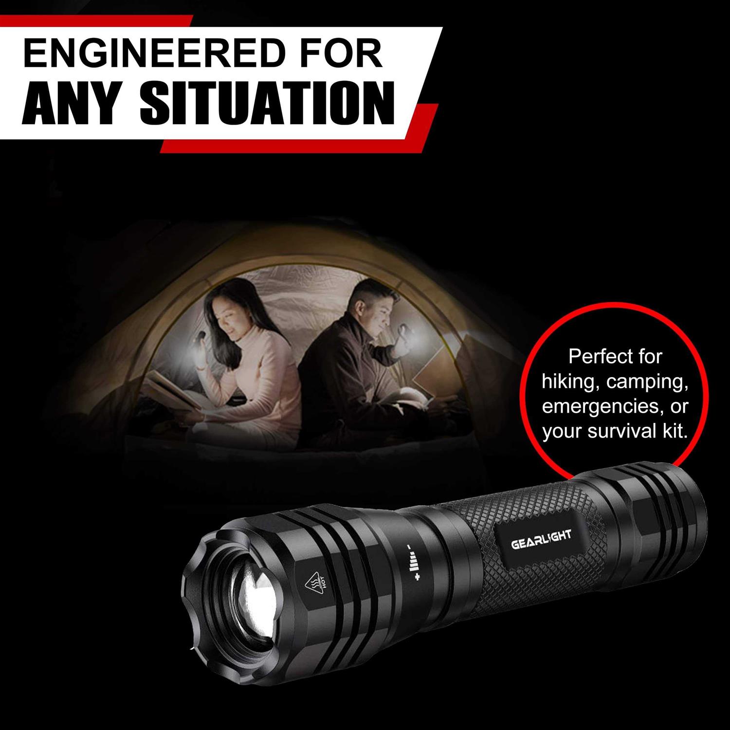 GearLight S1050 LED Flashlight Pack 2 Bright, Zoomable Tactical Flashlights with High Lumens and 3 Modes for Everyday - Image 3