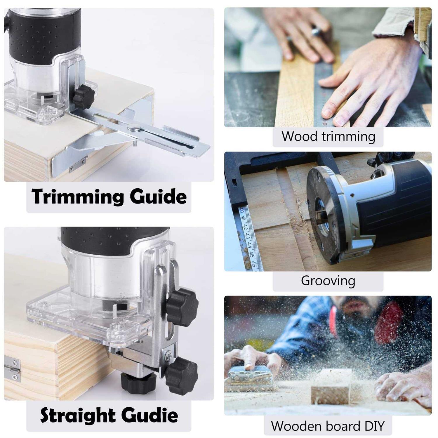 Compact Wood Router Tool 6 Speeds Adjustable Electric Hand Woodworking Trimmer Palm Router kit with 15 PCS Router Bits 800W 110V 33000r/min - Image 4