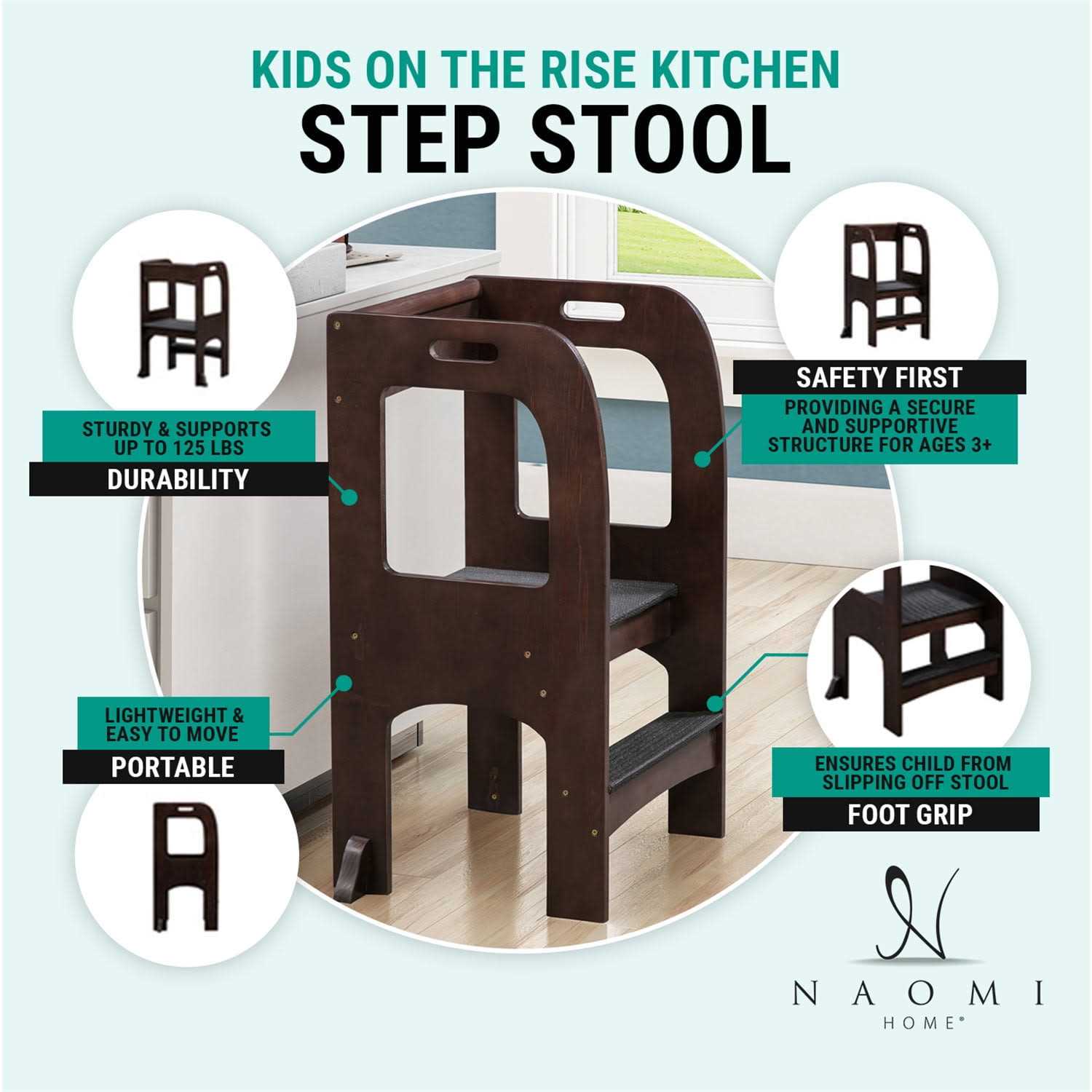 Kids on The Rise Kids Kitchen Step Stool by Naomi Home Finish - Image 4