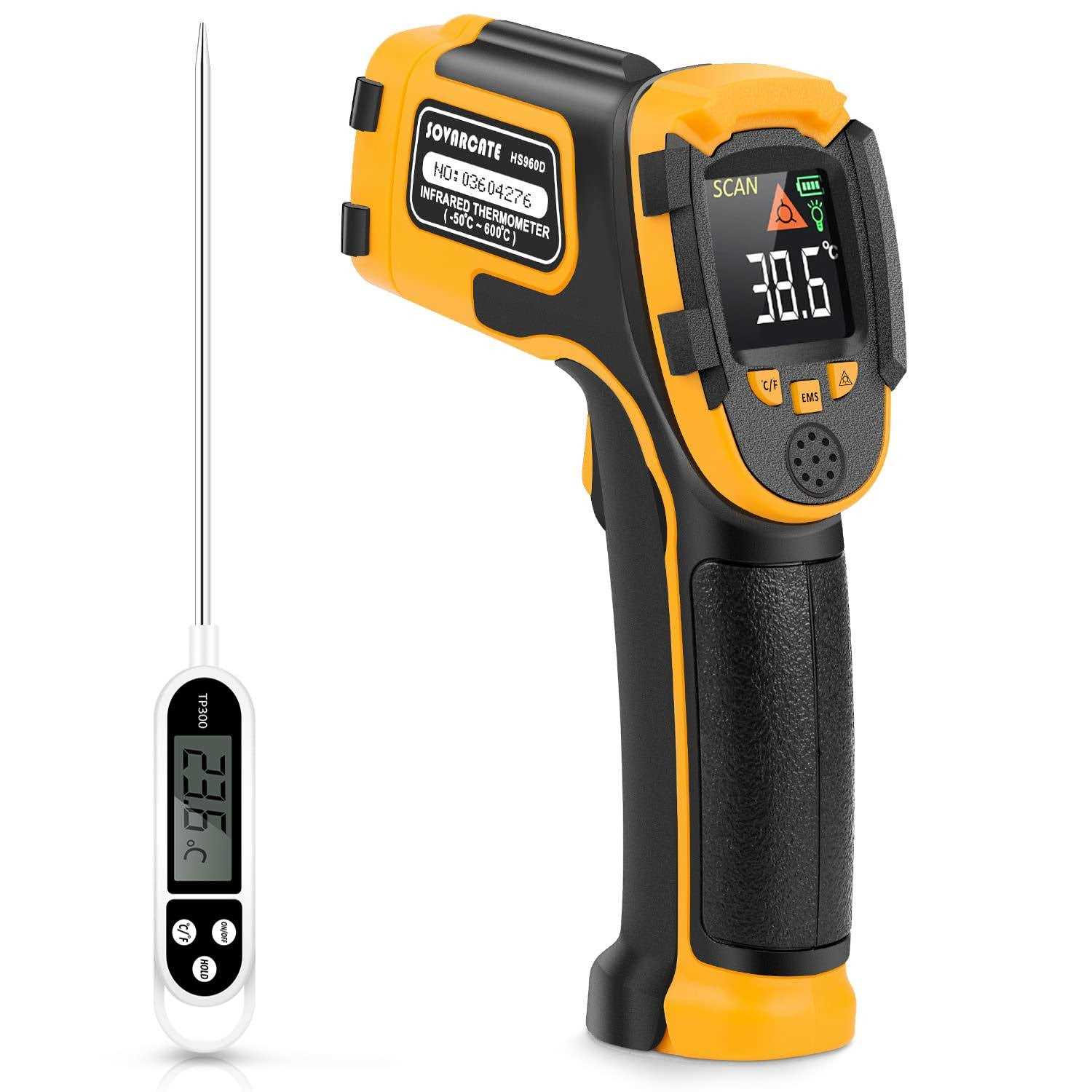 SOVARCATE Infrared Thermometer Non-Contact Digital Laser Temperature Gun Color Display -58°F~1112°F Adjustable Emissivity