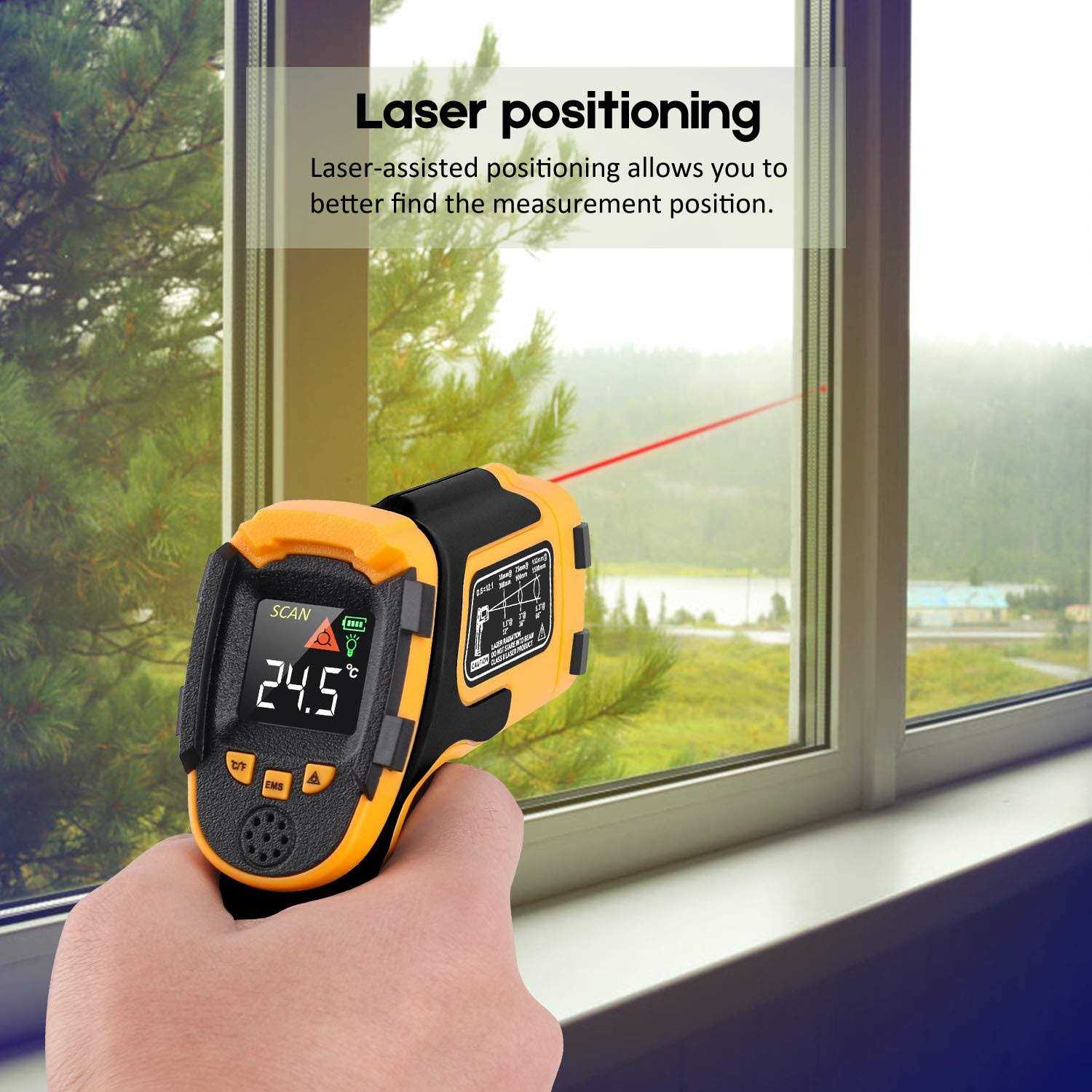 SOVARCATE Infrared Thermometer Non-Contact Digital Laser Temperature Gun Color Display -58°F~1112°F Adjustable Emissivity - Image 2