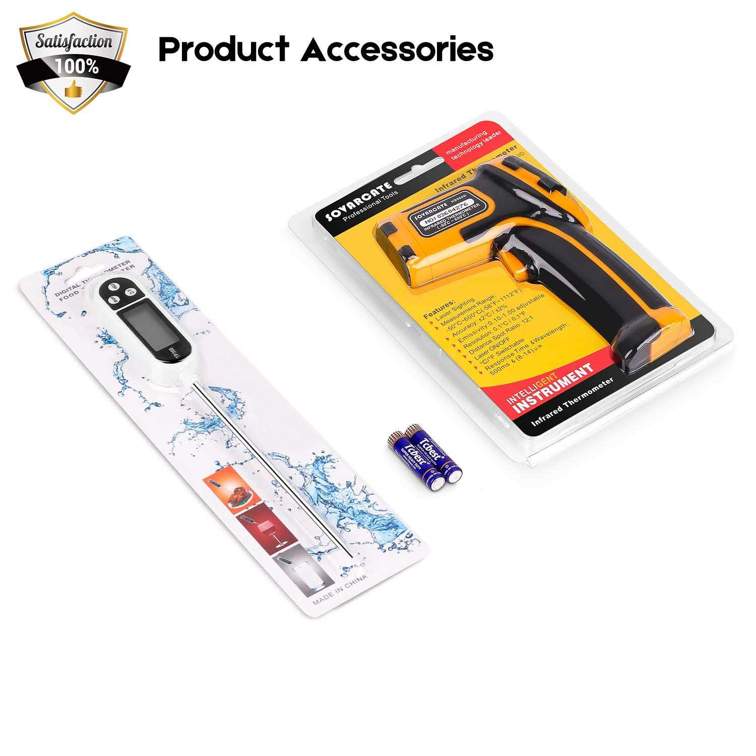 SOVARCATE Infrared Thermometer Non-Contact Digital Laser Temperature Gun Color Display -58°F~1112°F Adjustable Emissivity - Image 3