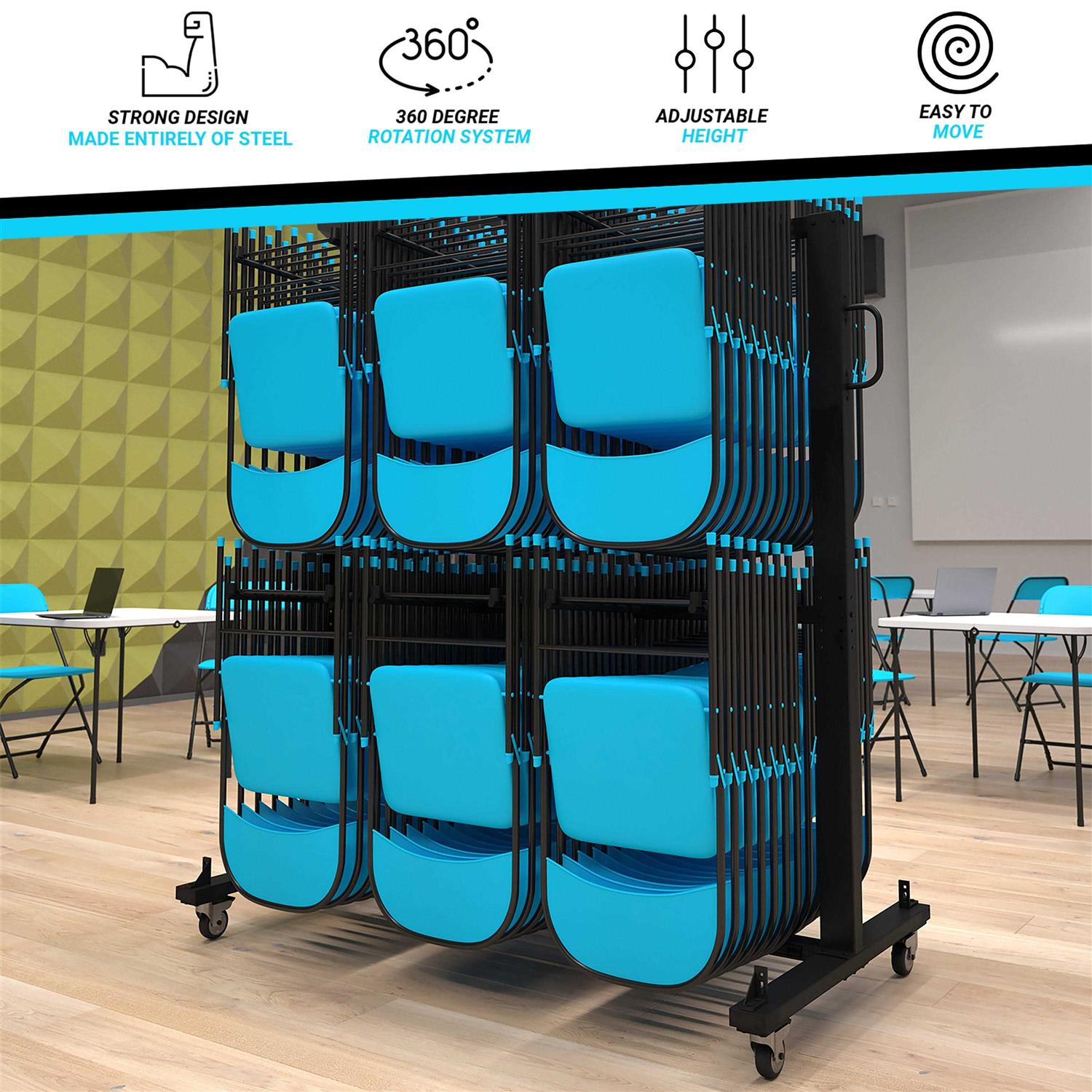 Flash Furniture Hawkins Heavy Duty Folding Table & Chairs Mobile Cart-Locking Wheels QIN - Image 4