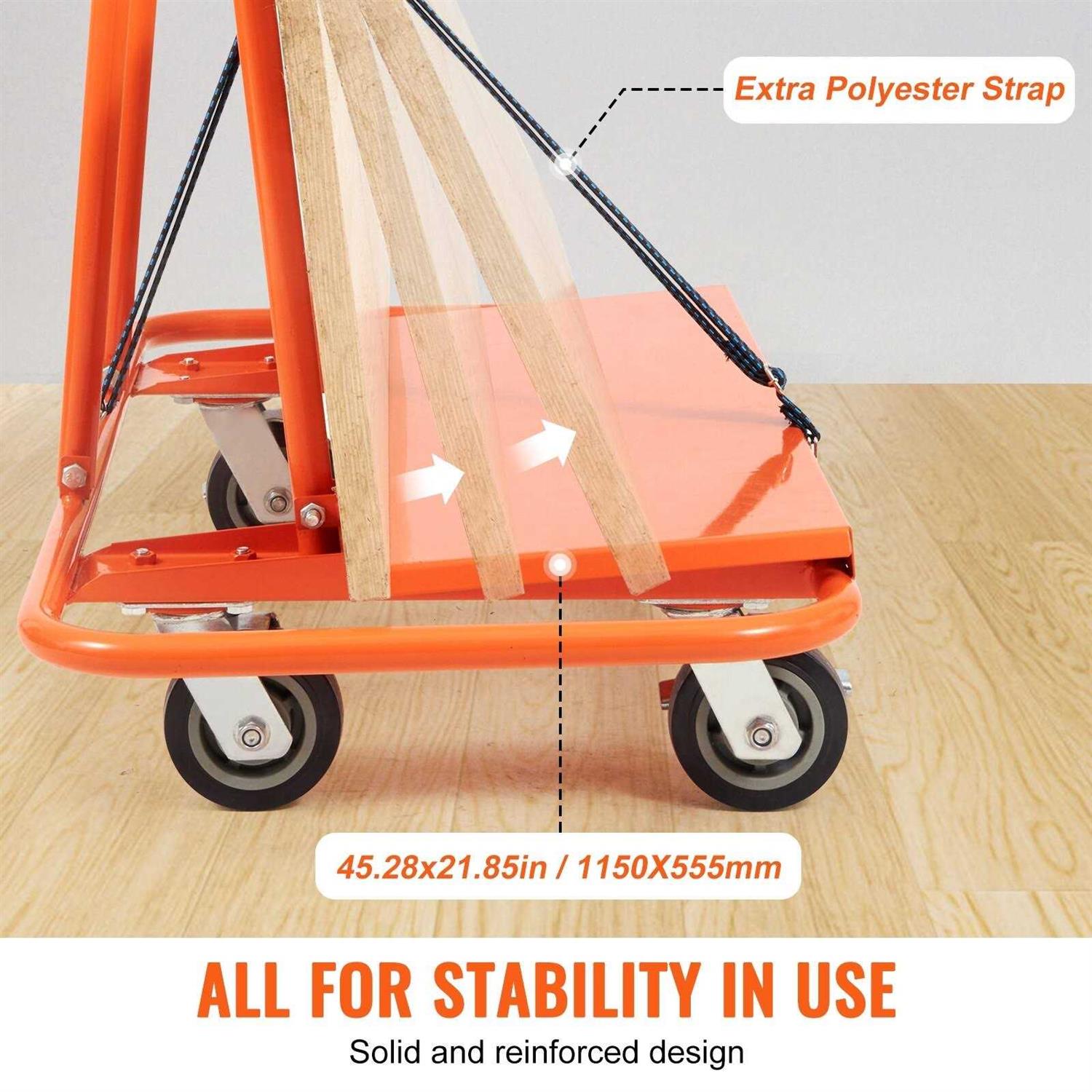 VEVOR Drywall Cart, 1500 LBS Panel Dolly Cart with 36.02 x 24.02 Deck and 5 Swivel Wheels - Image 4