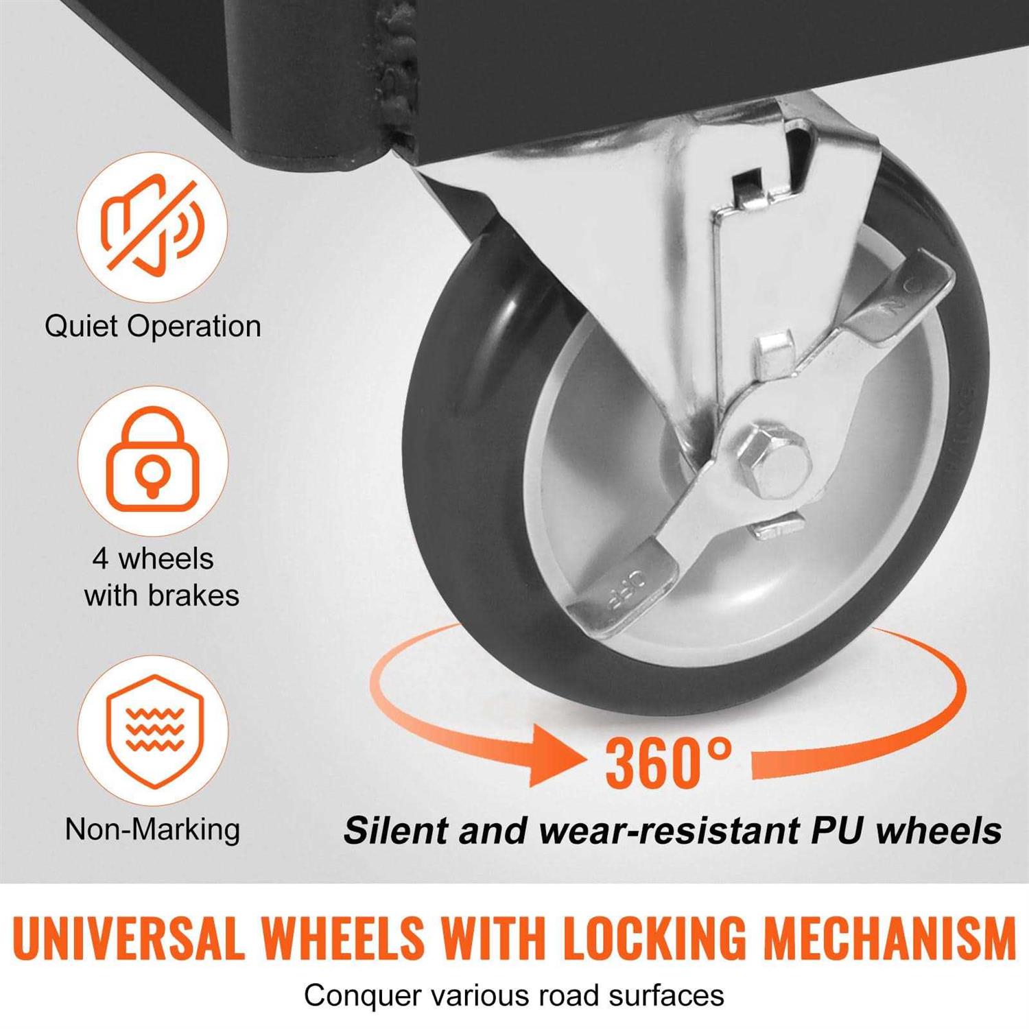 VEVOR Drywall Cart, 1500 LBS Panel Dolly Cart with 36.02 x 24.02 Deck and 5 Swivel Wheels - Image 5