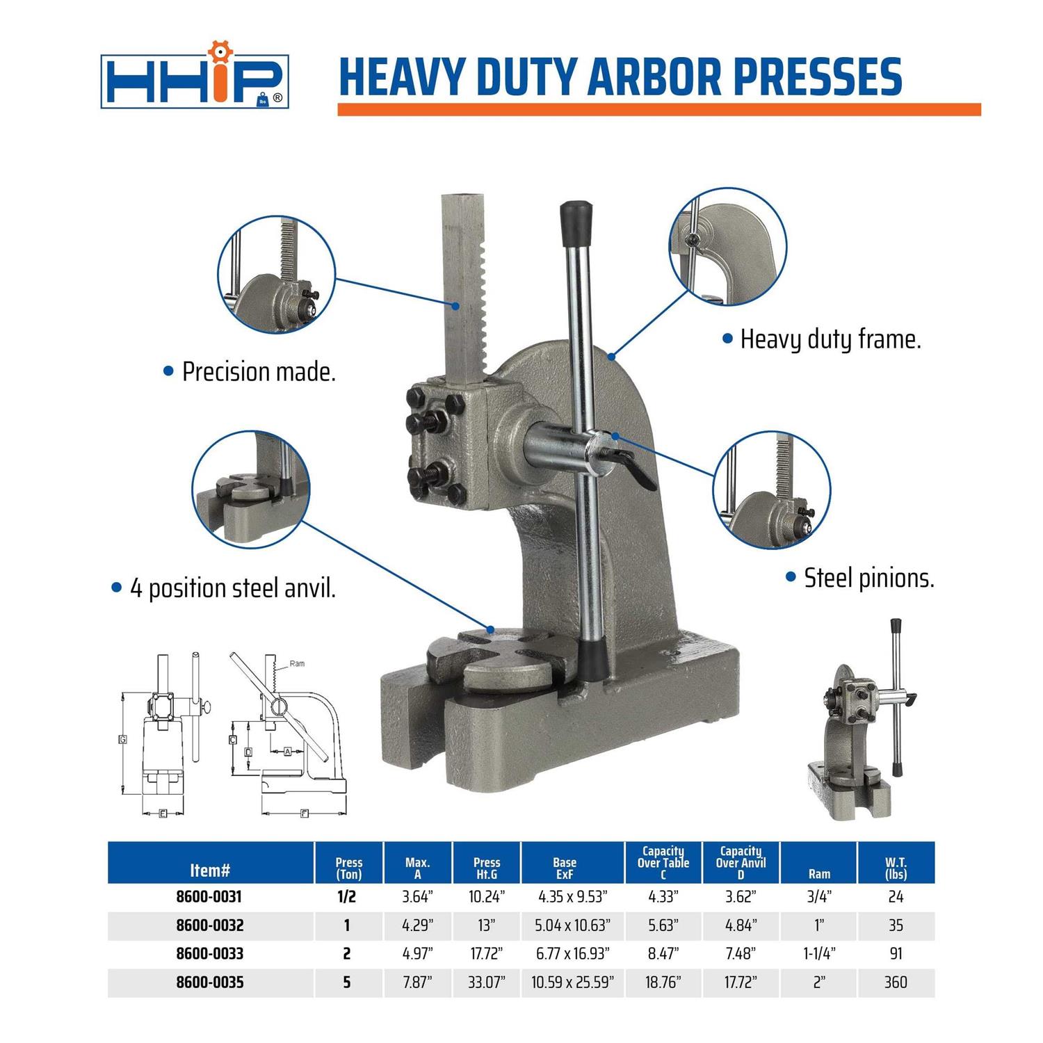 Hhip 8600-0031 Ton Heavy Duty Arbor Press 1/2 - Image 5