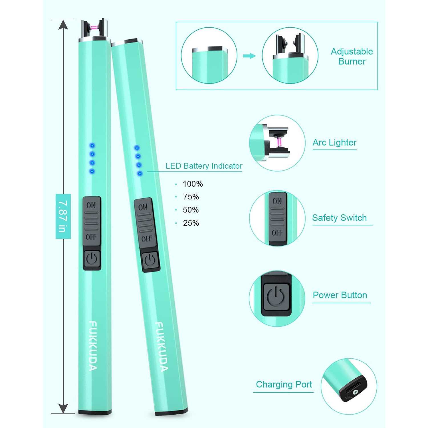 Electric Candle Lighter Plasma Arc Lighters Windproof & Flameless with USB Rechargeable Battery Double Safety Switch - Image 5