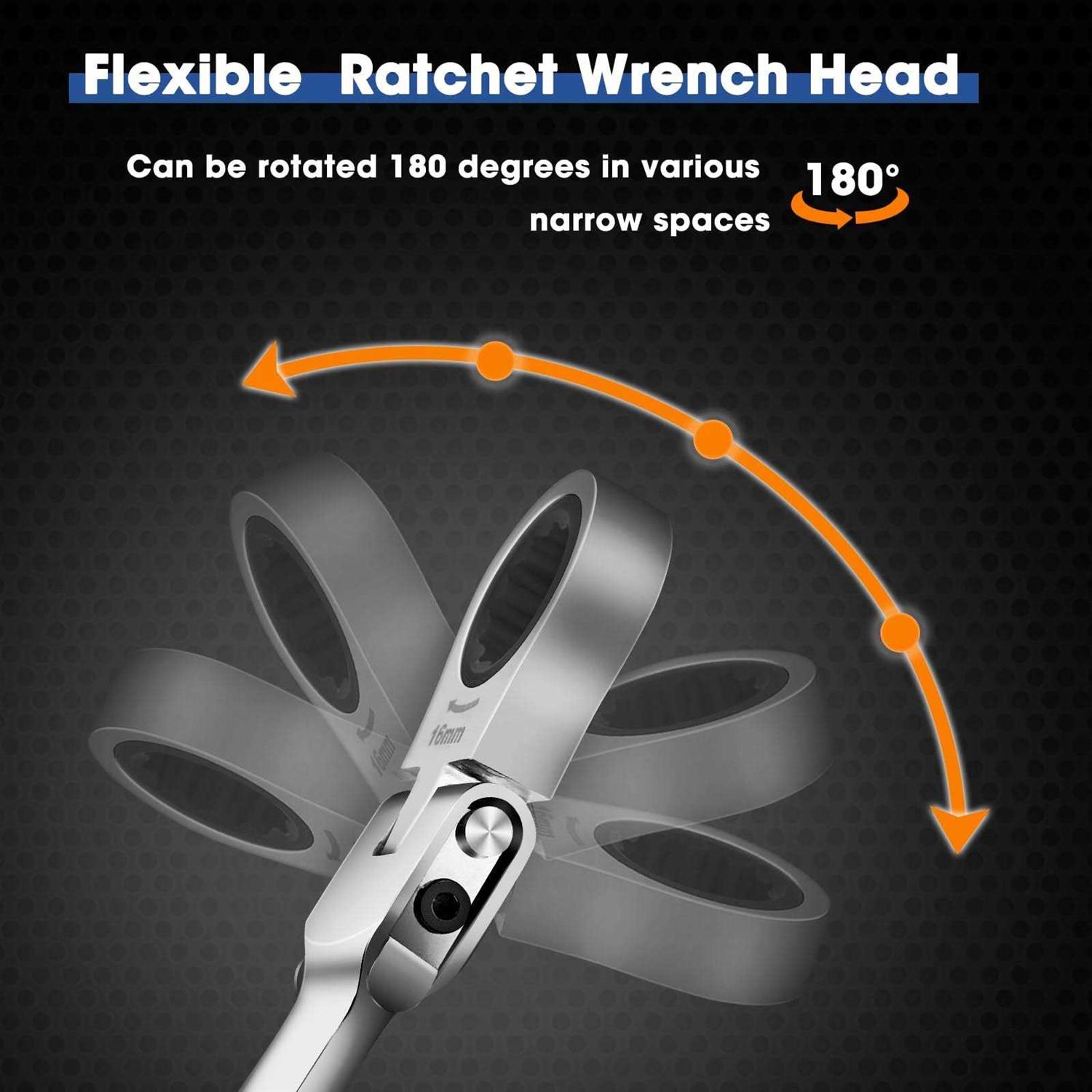 BovonO Ratchet Wrench Set 72-Tooth Chrome Vanadium Steel 8mm-19mm - Image 4