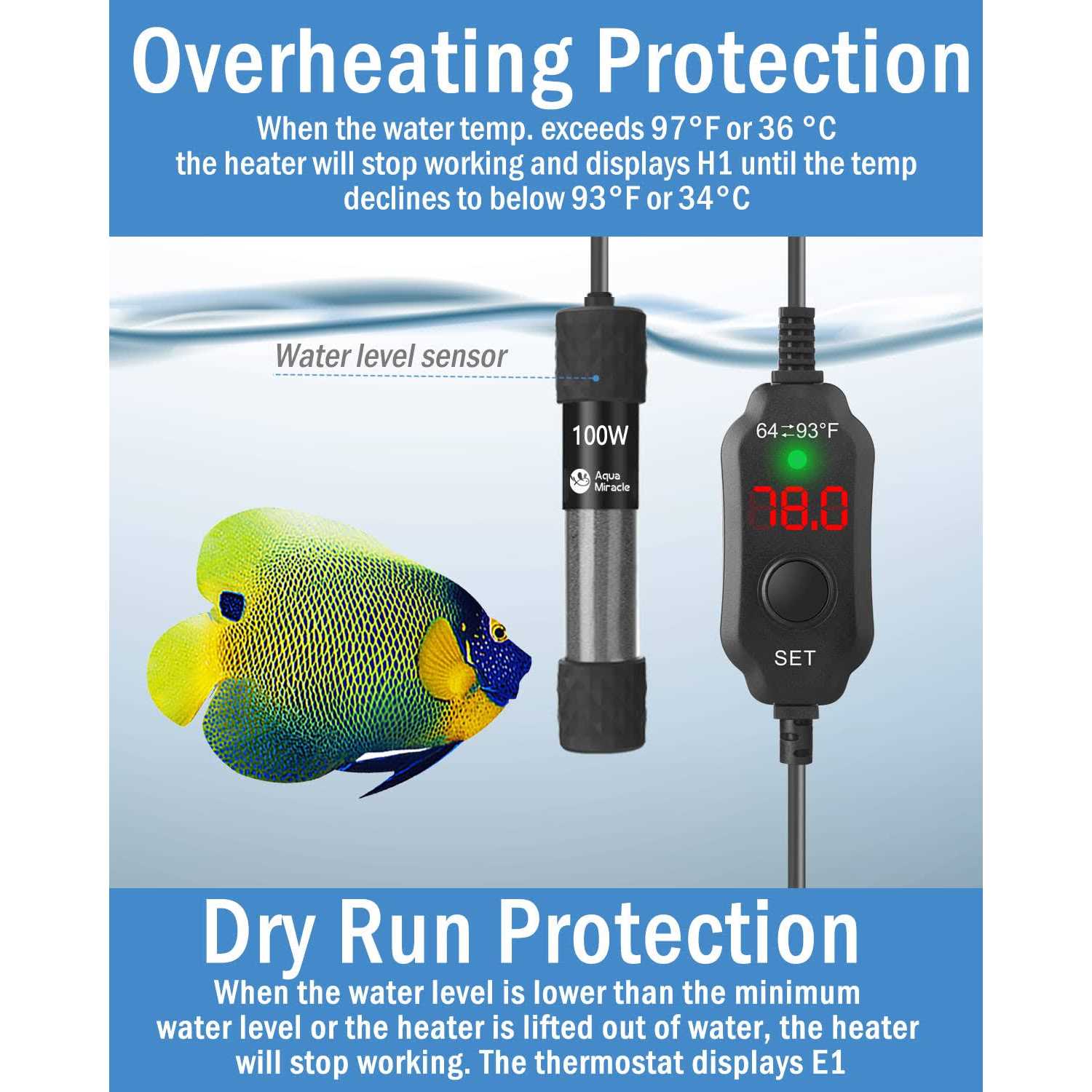 AquaMiracle Adjustable Aquarium Heater Submersible Fish Tank Heater Super Short Aquarium Heater with LED Digital Display Thermostat - Image 3