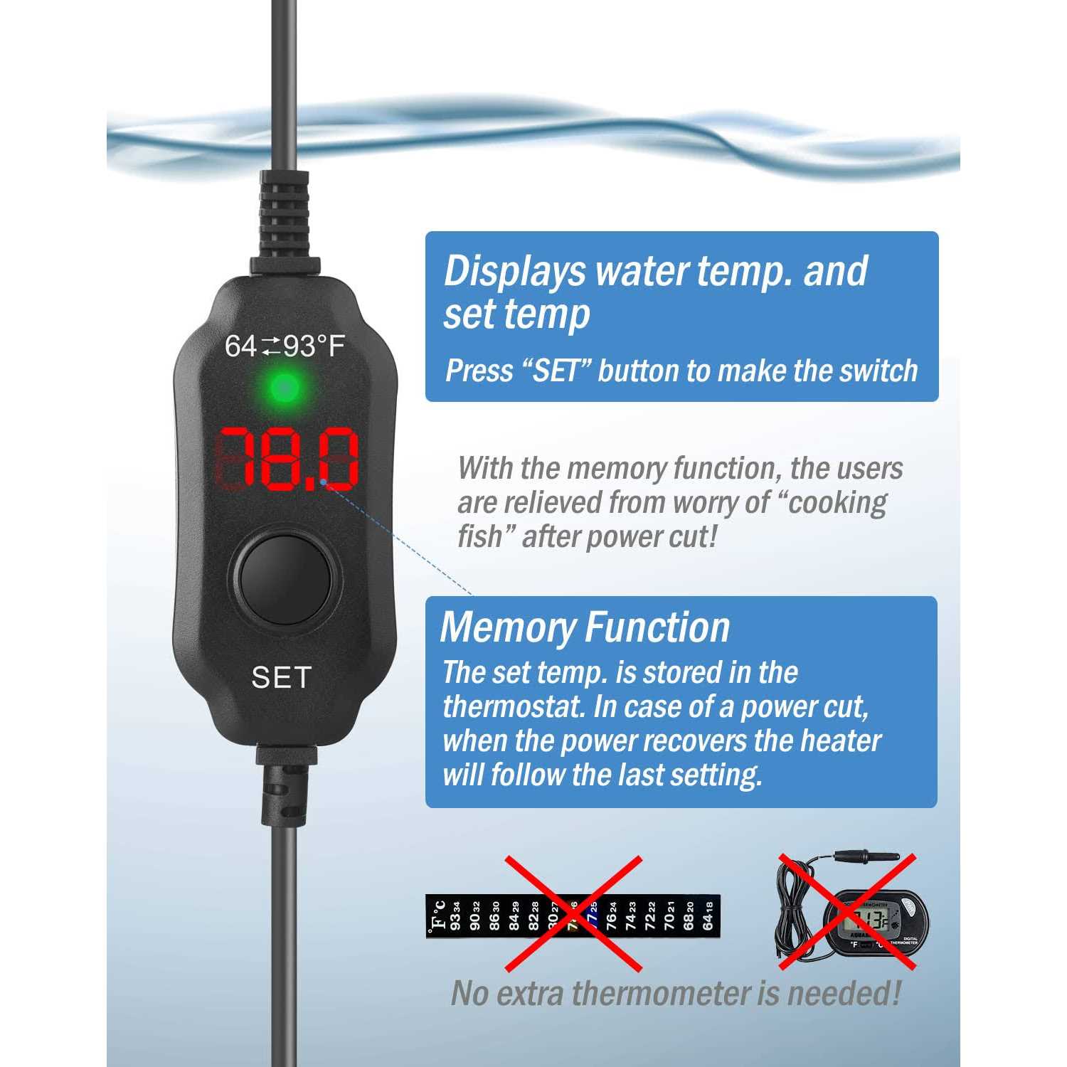 AquaMiracle Adjustable Aquarium Heater Submersible Fish Tank Heater Super Short Aquarium Heater with LED Digital Display Thermostat - Image 5