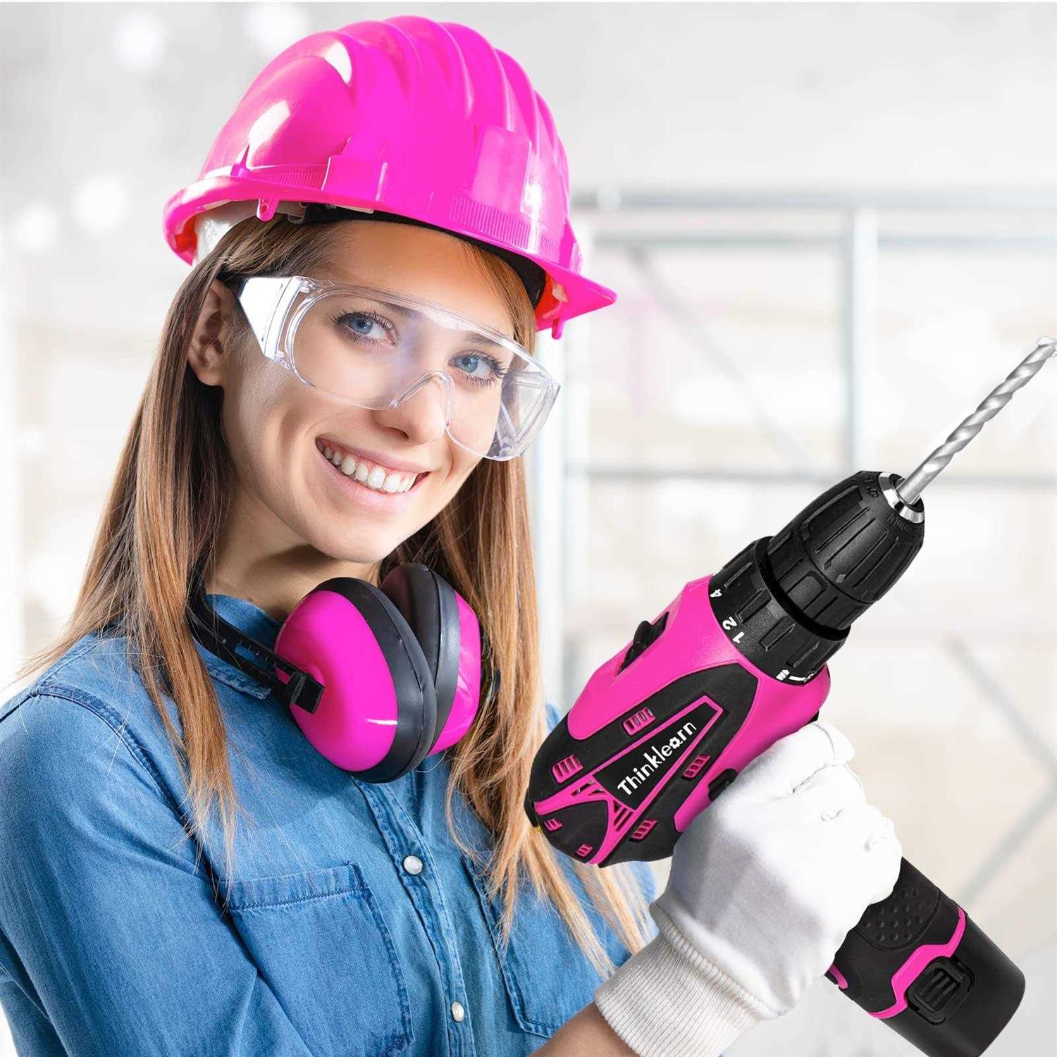 ThinkLearn Pink Drill Set for Women, 137 Piece Hand and Power Tool Set with 12V Cordless Drill - Image 5