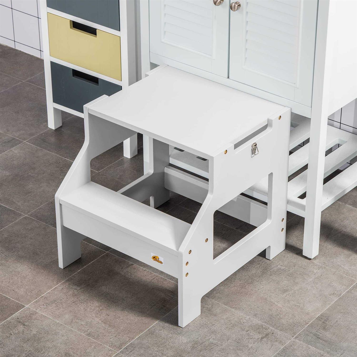 Qaba 2-in-1 Kids Kitchen Step Stool, Detachable Toddler Table and Chair Set - Image 3