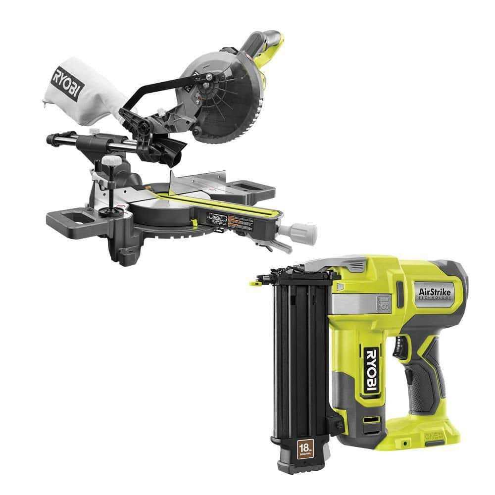 RYOBI ONE+ 18V Cordless 2-Tool Combo Kit with 7-1/4 in. Sliding Compound Miter Saw and AirStrike Brad Nailer PBT01B-P321