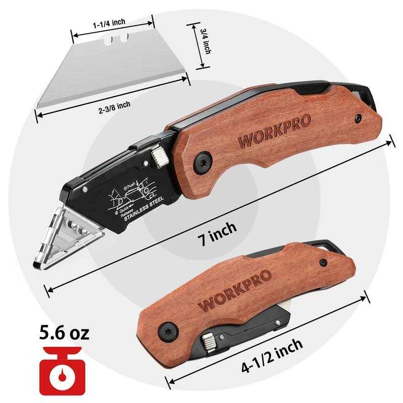 WORKPRO Folding Utility Knife with Stainless Steel Head Quick-change Blade & Back Lock - Image 3