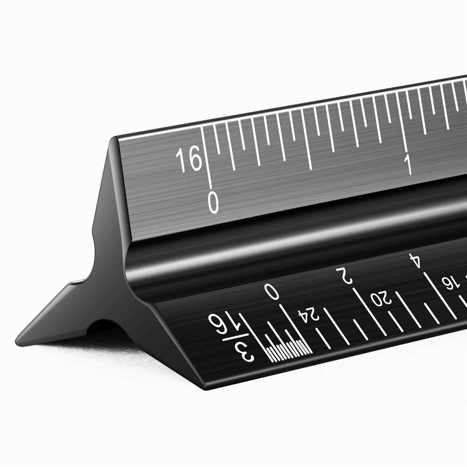 Dagongren Architectural Scale Ruler for Blueprint 12\ Metric Metal Engineers Triangle Drafting Ruler with Imperial Measurements for Architects Engine