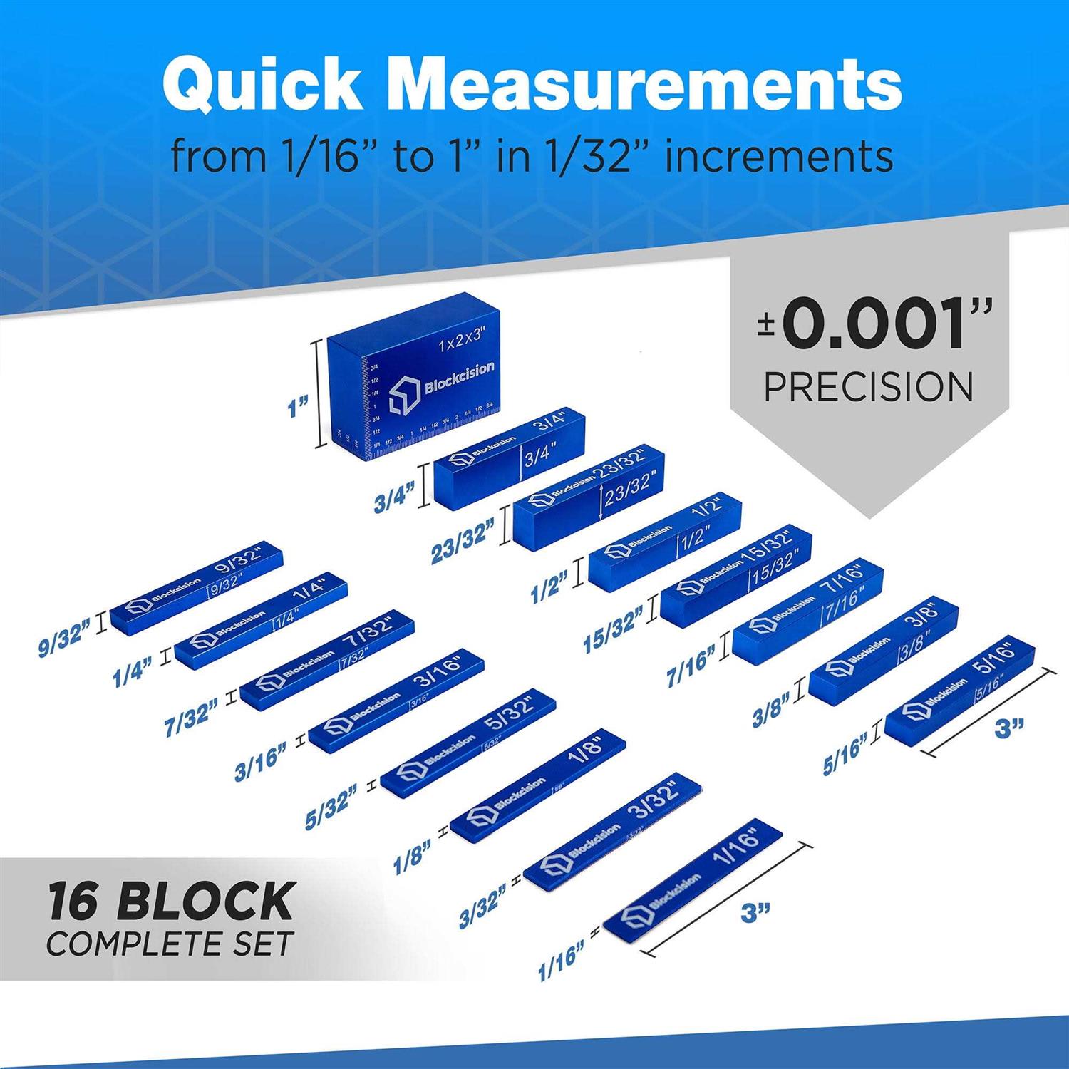 Blockcision Setup Blocks Woodworking Tools 16-Piece Gauge Block Set with Precision Ruler-Marked Bars - Image 3