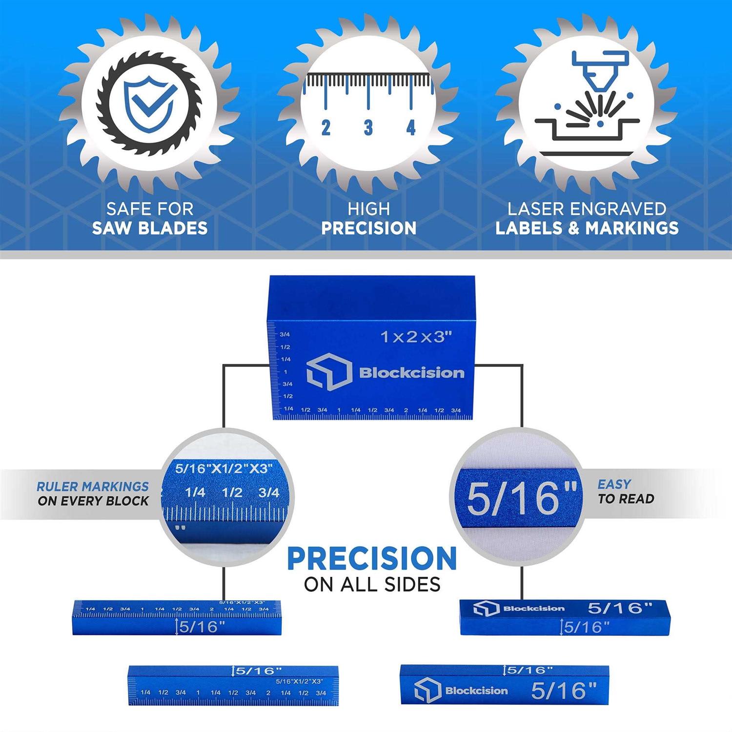 Blockcision Setup Blocks Woodworking Tools 16-Piece Gauge Block Set with Precision Ruler-Marked Bars - Image 4