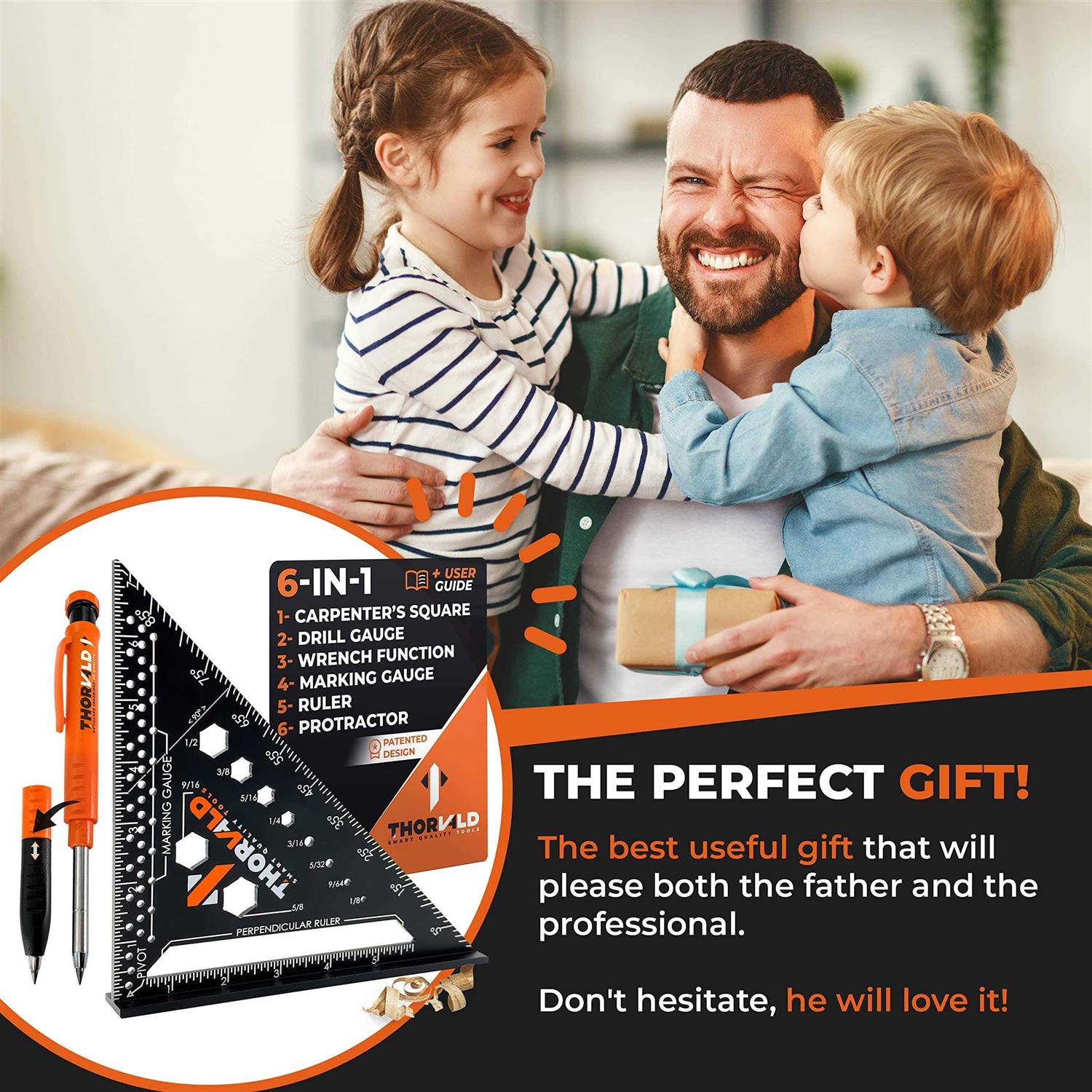 THORVALD 6-in-1 Carpenter Square 180mm T Square Multi-Purpose Carpenter Tools with Wrench - Image 5