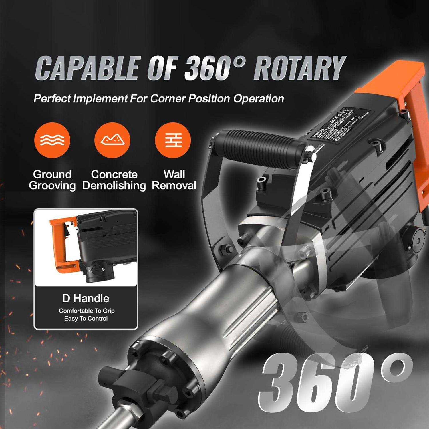 VEVOR Demolition Jack Hammer 2200W Electric Heavy Duty 1350 BPM Concrete Breaker - Image 5