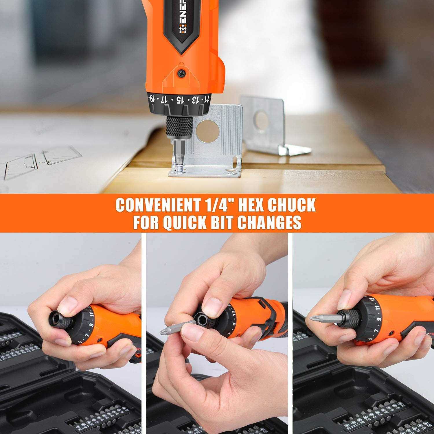 Enertwist 8V Cordless Electric Screwdriver 10Nm Max Rechargeable Screwdriver Set Charger and Accessory Kit in Carrying Case - Image 3