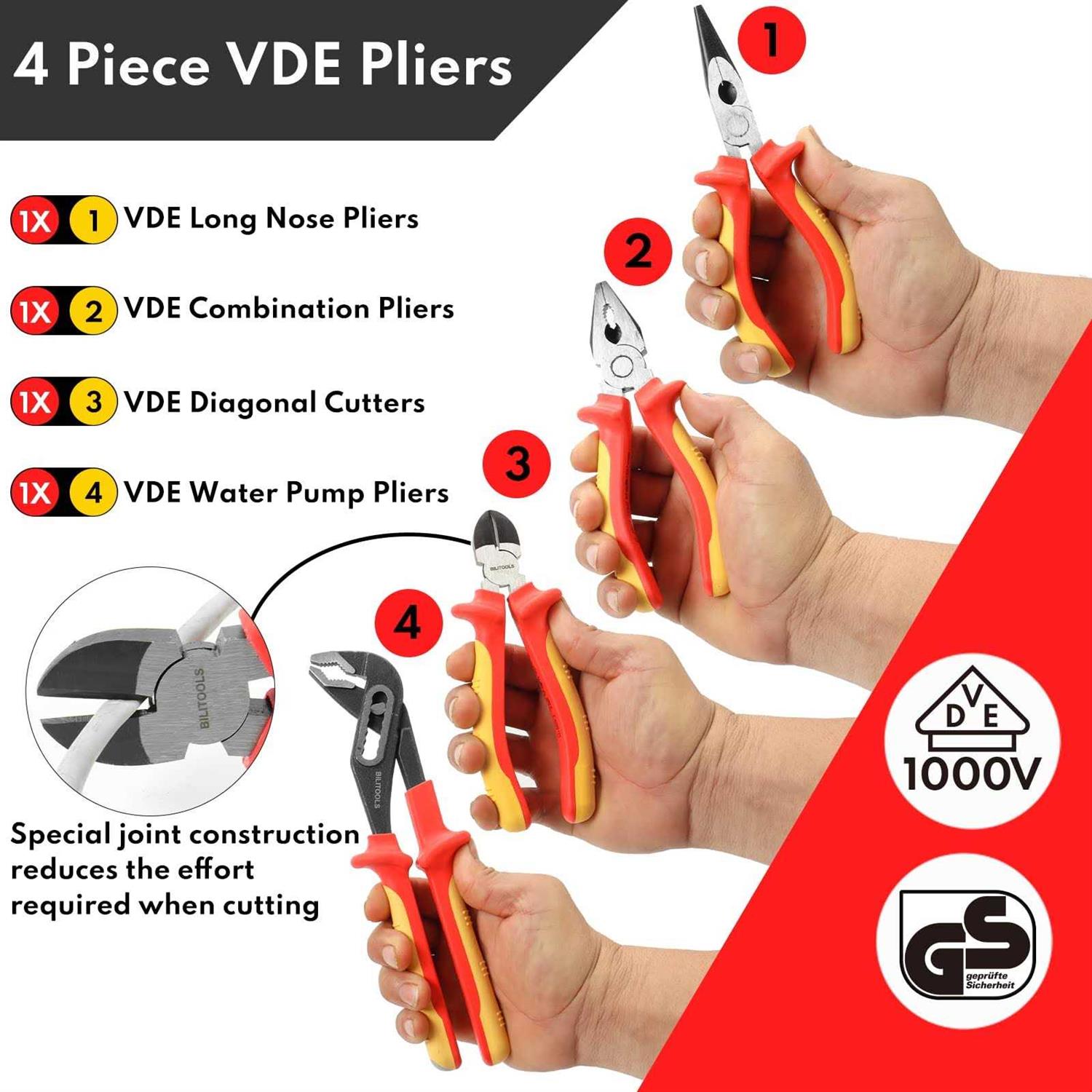 BILITOOLS Insulated Screwdriver & Pliers Set 1000V Electrical Tools for Electrician Magnetic Phillips Slotted Pozidriv Tips - Image 5