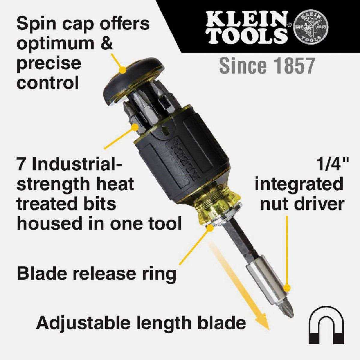 Klein Tools 32308 8 in 1 Multi Bit Adjustable Length Stubby Screwdriver - Image 3