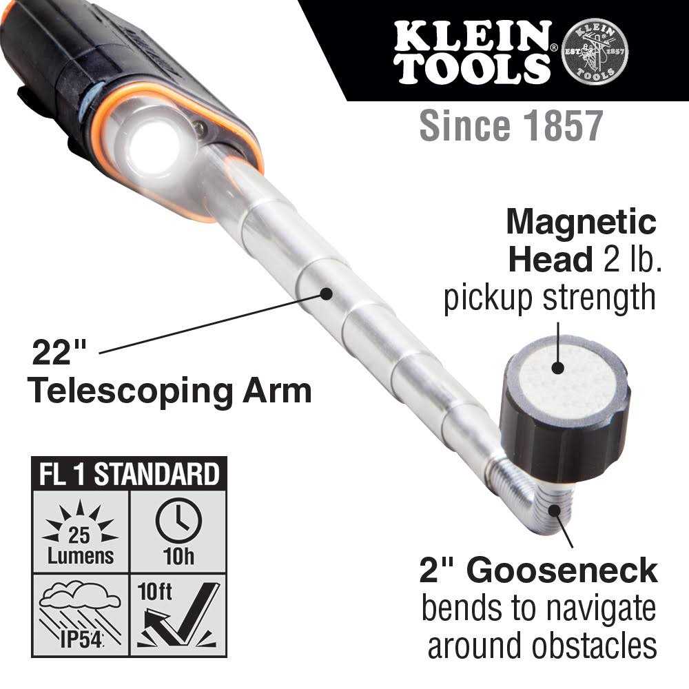 Klein Tools 56027 Telescoping Magnetic LED Pickup Tool - Image 3