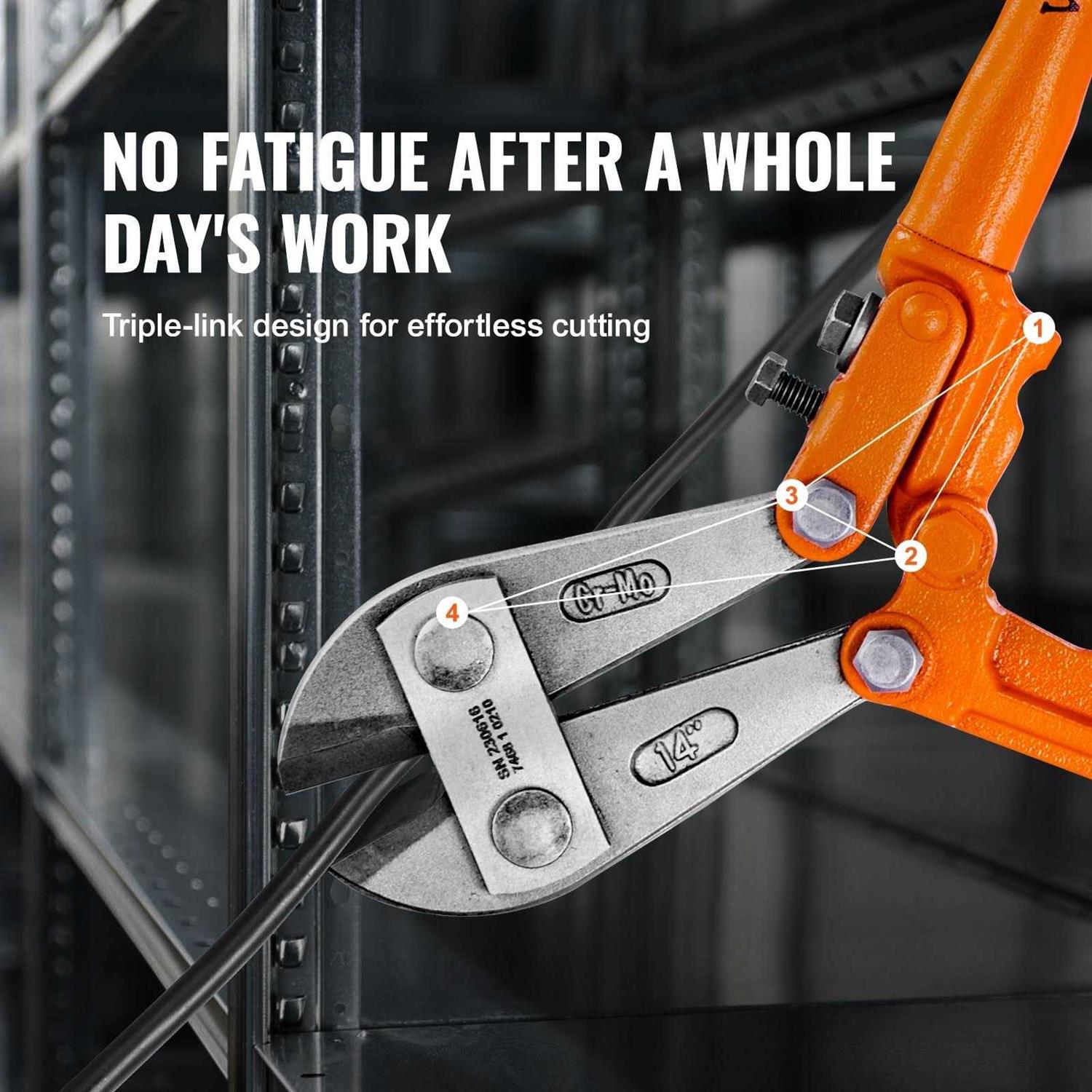 VEVOR Bolt Cutter 14 Lock Cutter Bi-Material Handle with Soft Rubber Grip - Image 5