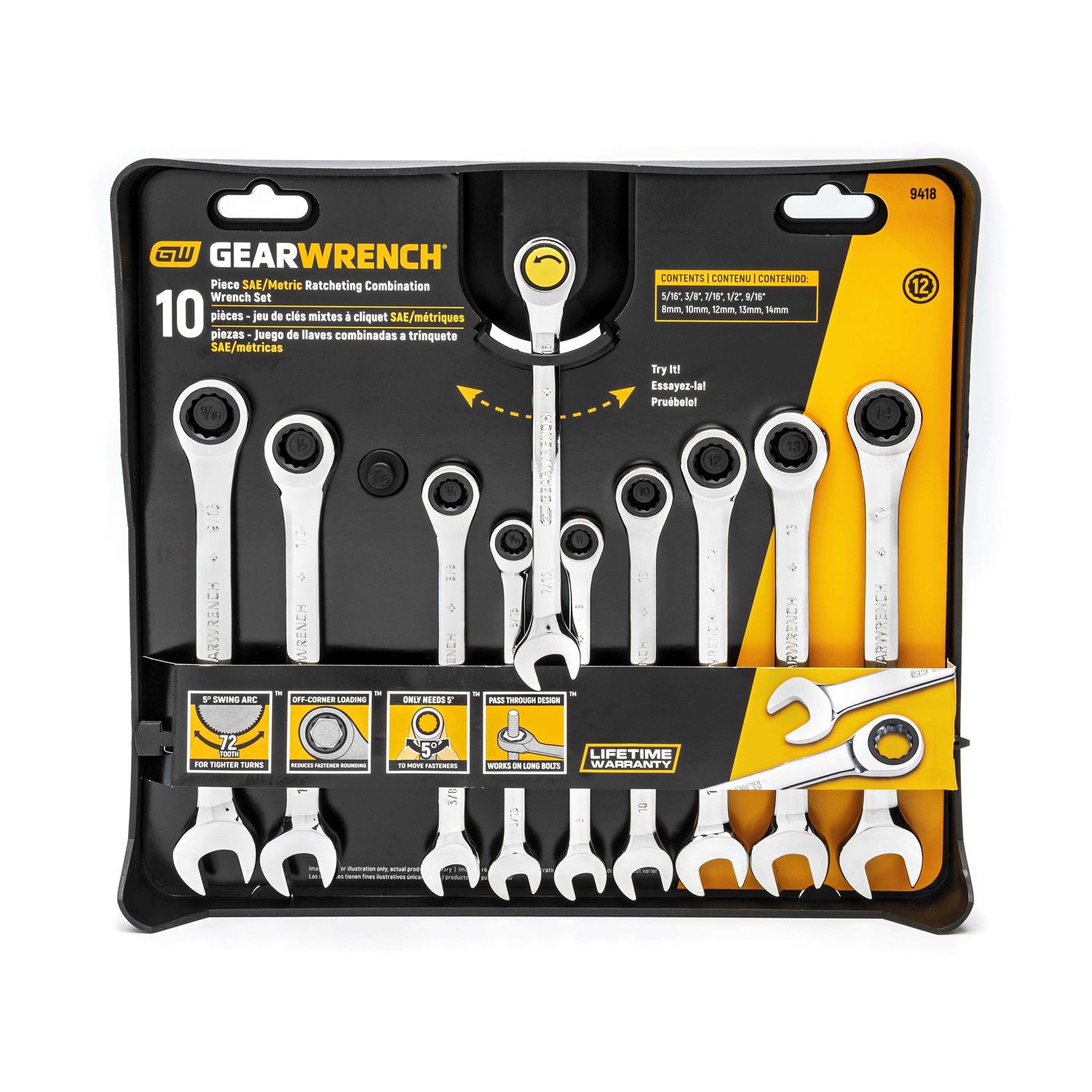 GearWrench Ratcheting Combination SAE/Metric Wrench Set 10 Pc 9418 - Image 3