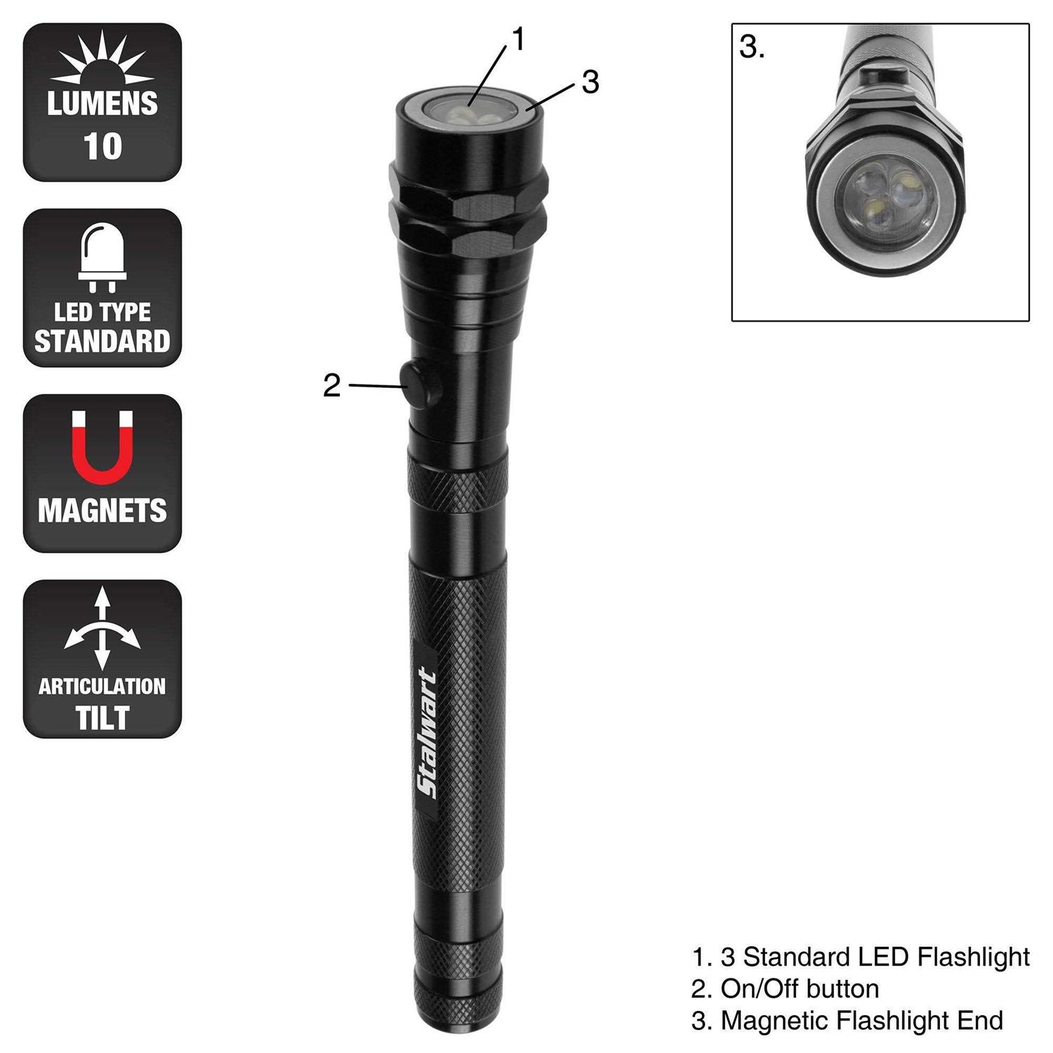 Stalwart Magnetic Pocket LED Work Light with Flexible Extendable Telescoping Flashlight Black - Image 4