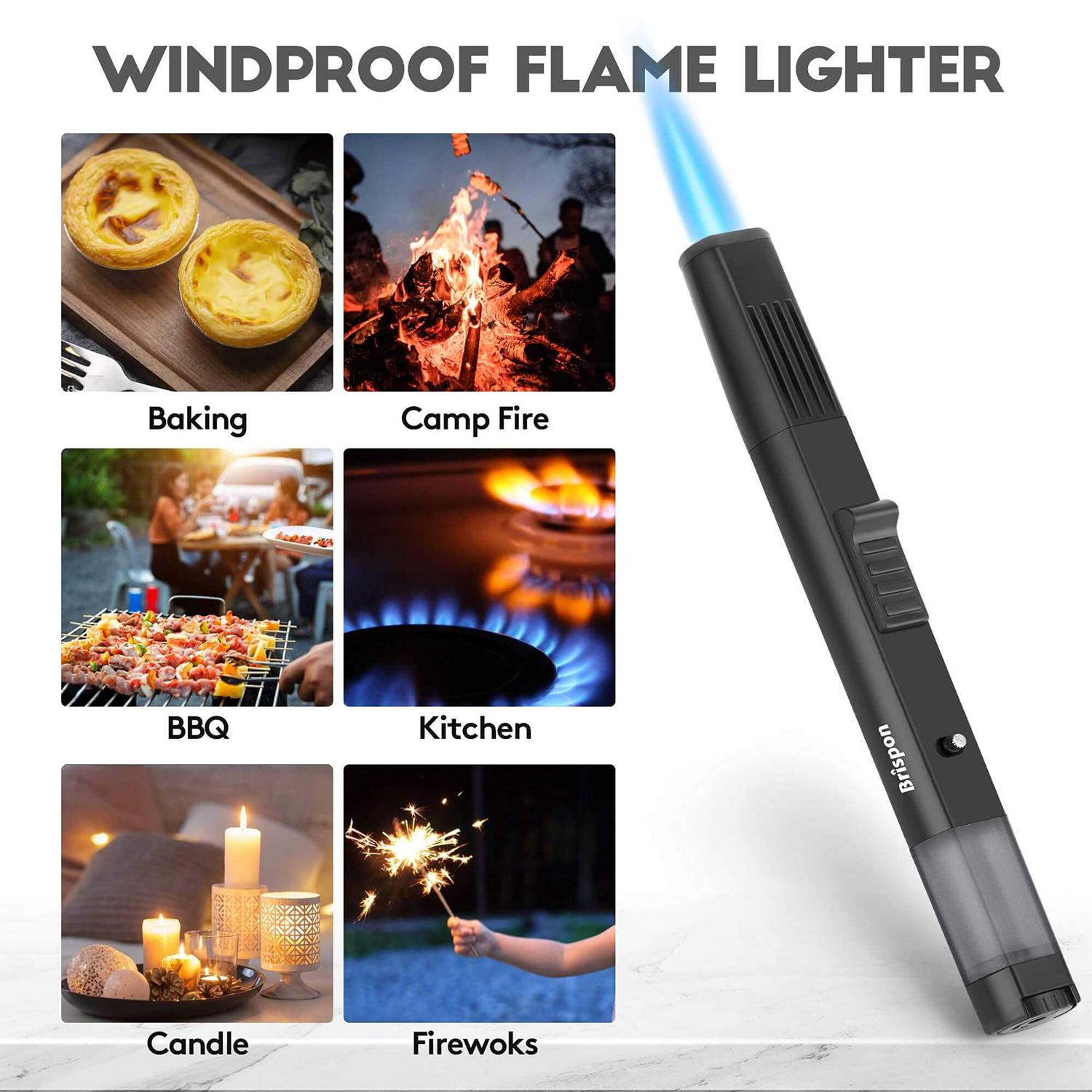 Brispon Torch Lighter Refillable Butane Lighter Windproof Jet Flame Lighter with Fire Lock Bracket Visible Gas Window for Grill Bbq Candle Cooking - Image 5