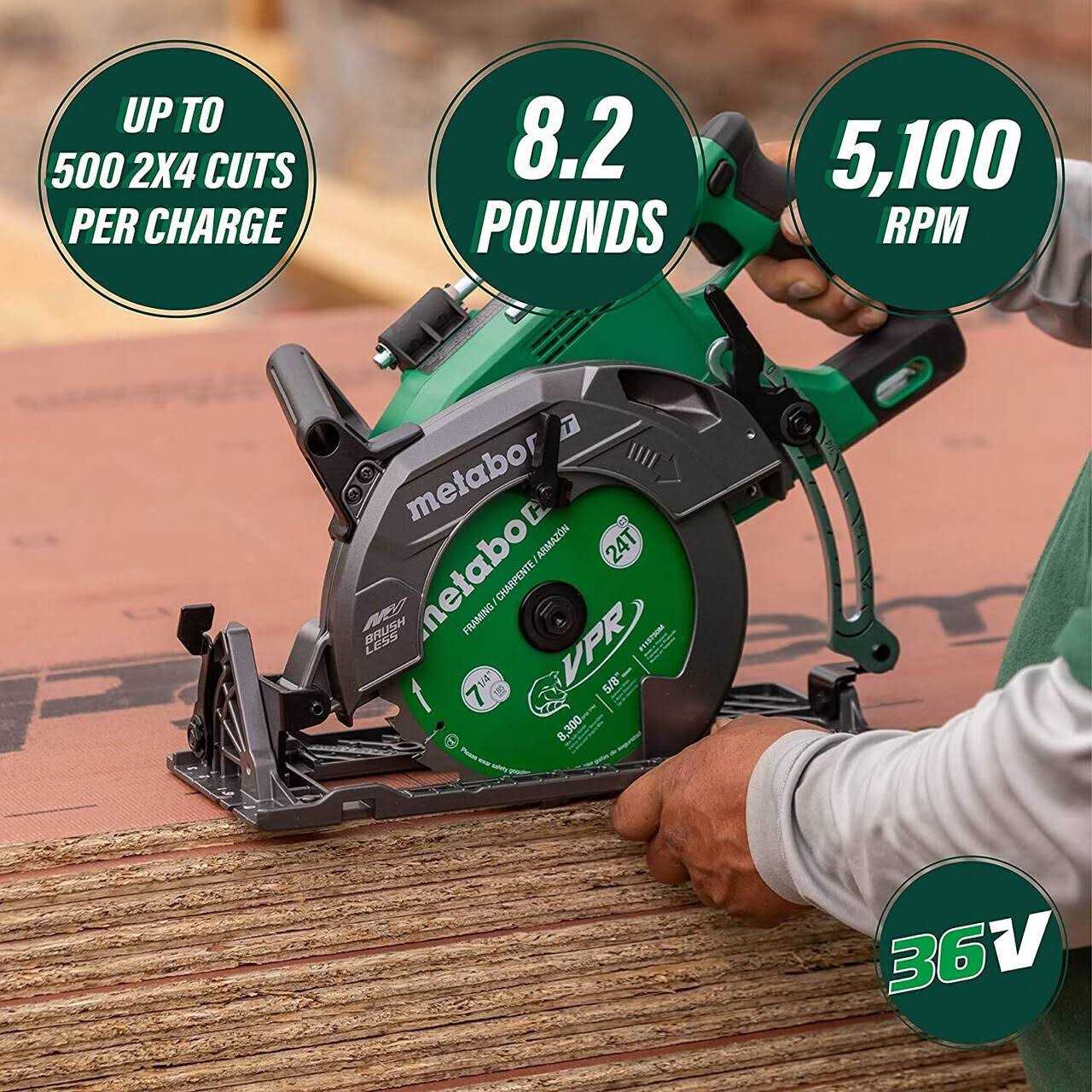 Metabo HPT C3607DWAM 7-1/4 in. 36V Rear Handle Cordless Circular Saw Kit - Image 4