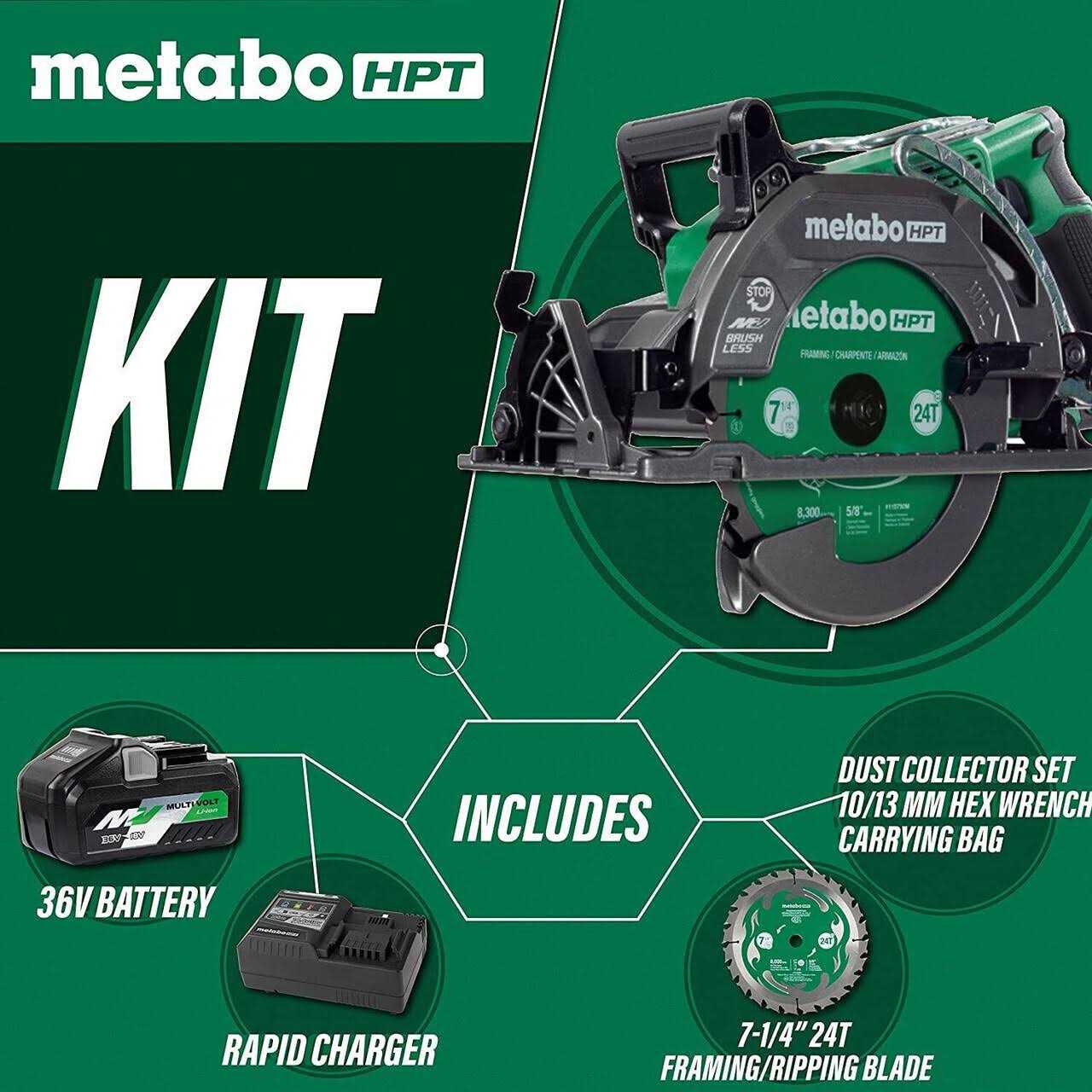 Metabo HPT C3607DWAM 7-1/4 in. 36V Rear Handle Cordless Circular Saw Kit - Image 5