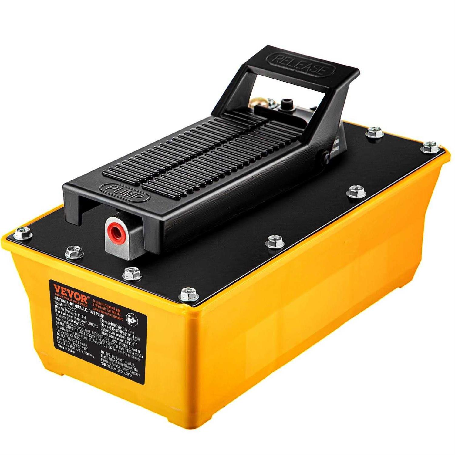 VEVOR Air Hydraulic Pump, 10,000 PSI Hydraulic Foot Pump, 0.6 Gal Reservoir Foot Operated Air/Hydraulic Pump, with Hose and Spray Gun for Heavy - Image 3