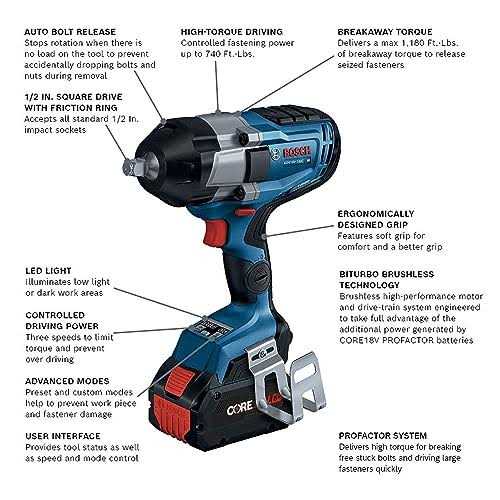 Bosch GDS18V-740N PROFACTOR 18V 1/2 in. Impact Wrench with Friction Ring - Image 3