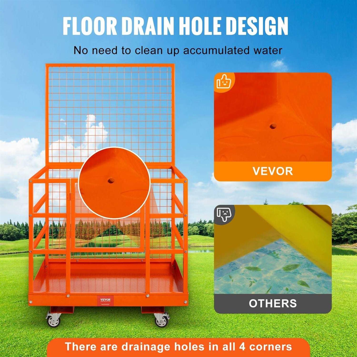 VEVOR Forklift Safety Cage Work Platform 43X45in 1400lbs w/ Wheels - Image 4
