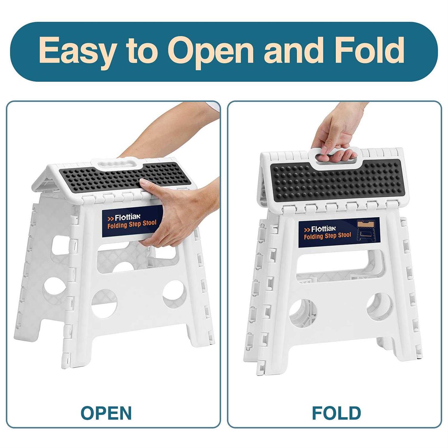 Flottian 13 Folding Step Stool for Adults and Kids Holds Up to 300 lbs,Non-Slip Folding Stools with Handle - Image 3