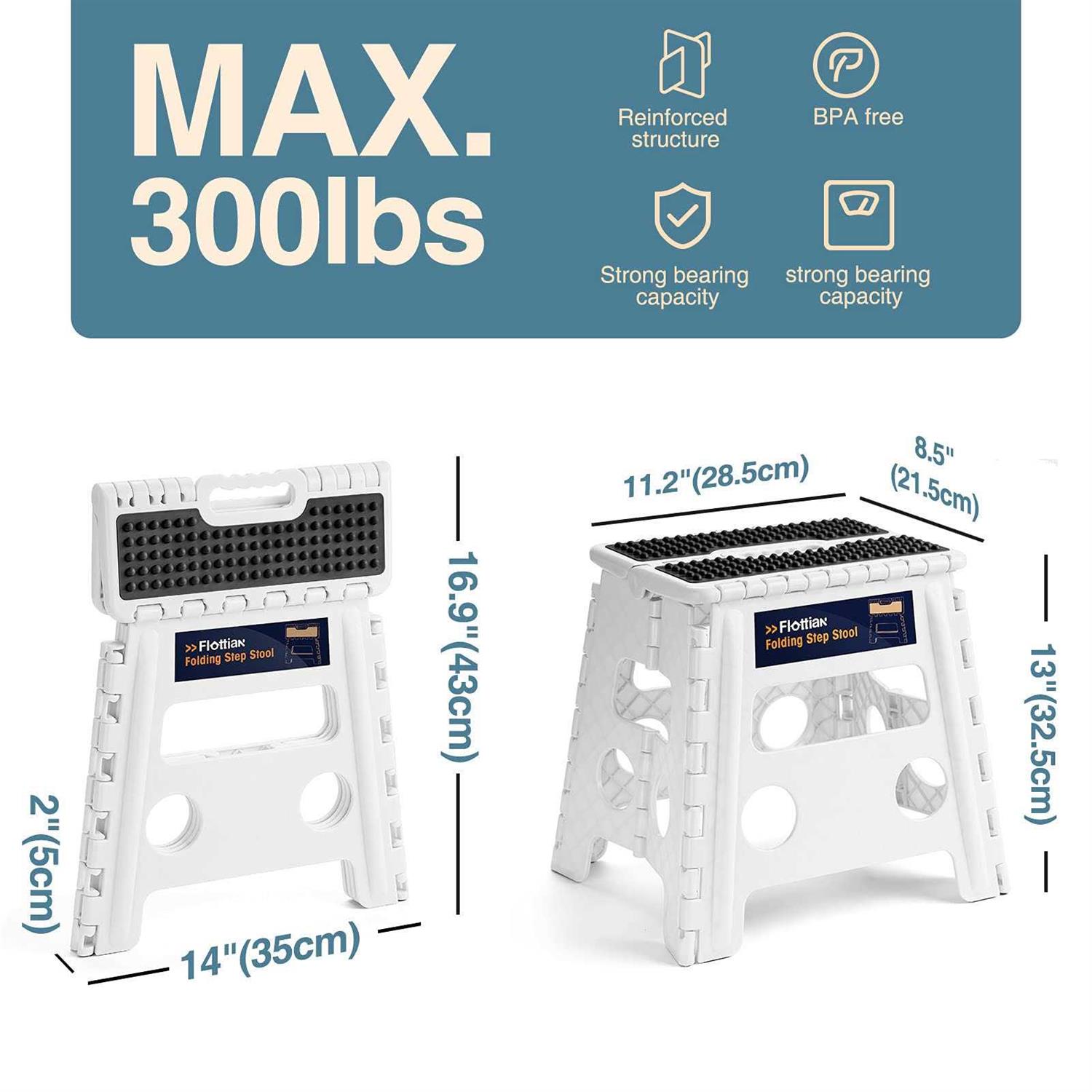 Flottian 13 Folding Step Stool for Adults and Kids Holds Up to 300 lbs,Non-Slip Folding Stools with Handle - Image 5