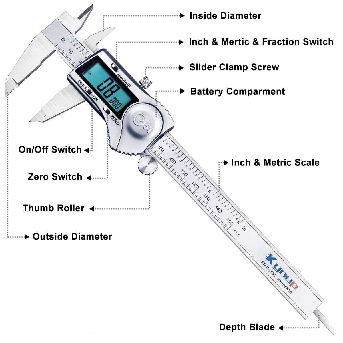 Kynup Digital Caliper Calipers 6 Inch Measuring Tool with Stainless Steel - Image 4