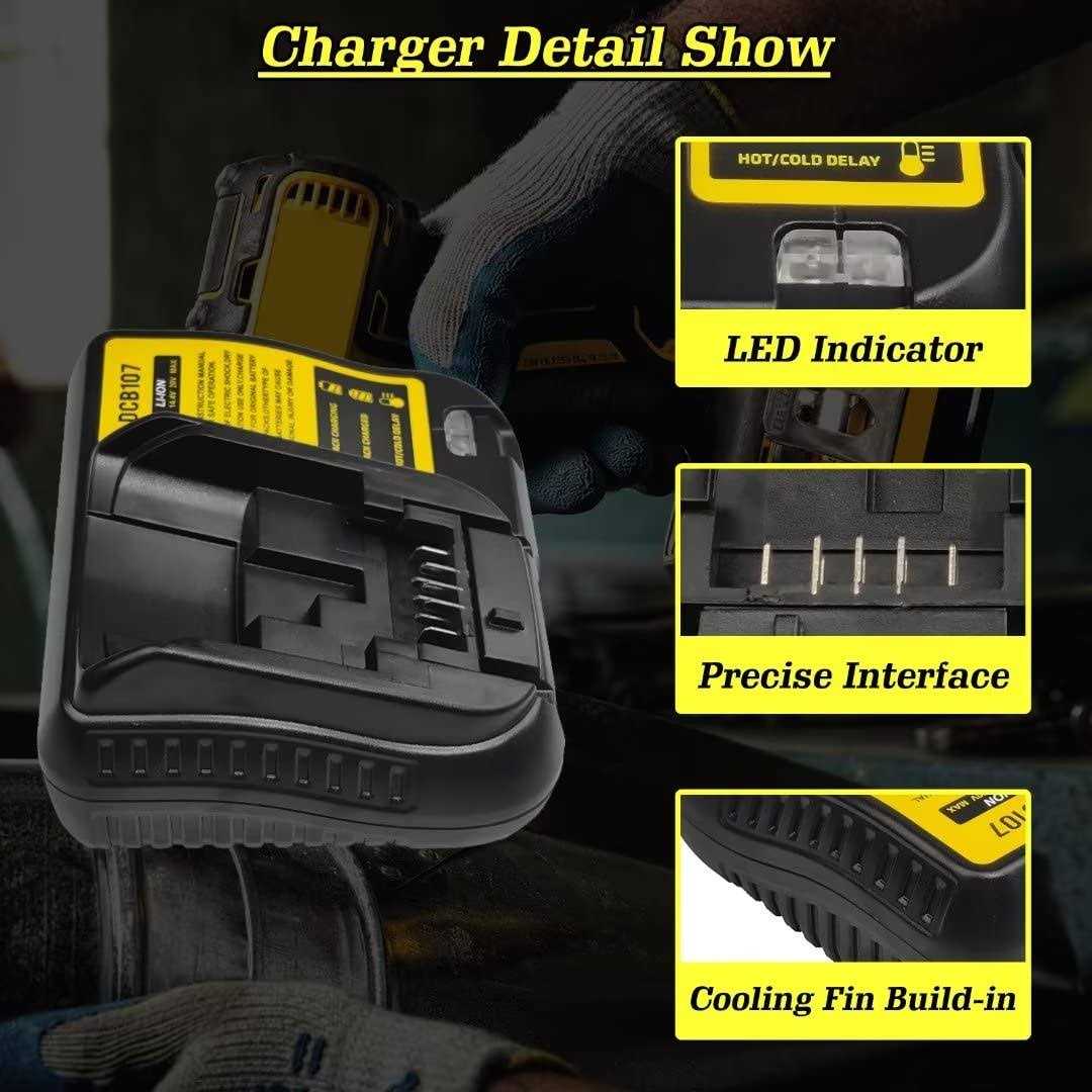 Replacement for Dewalt DCB107 10.8V-20V Max Lithium Charger Compatible with Dewalt DCB120 DCB127 DCB207 DCB206 DCB204 DCB200-2 DCB200 DCB180 - Image 2