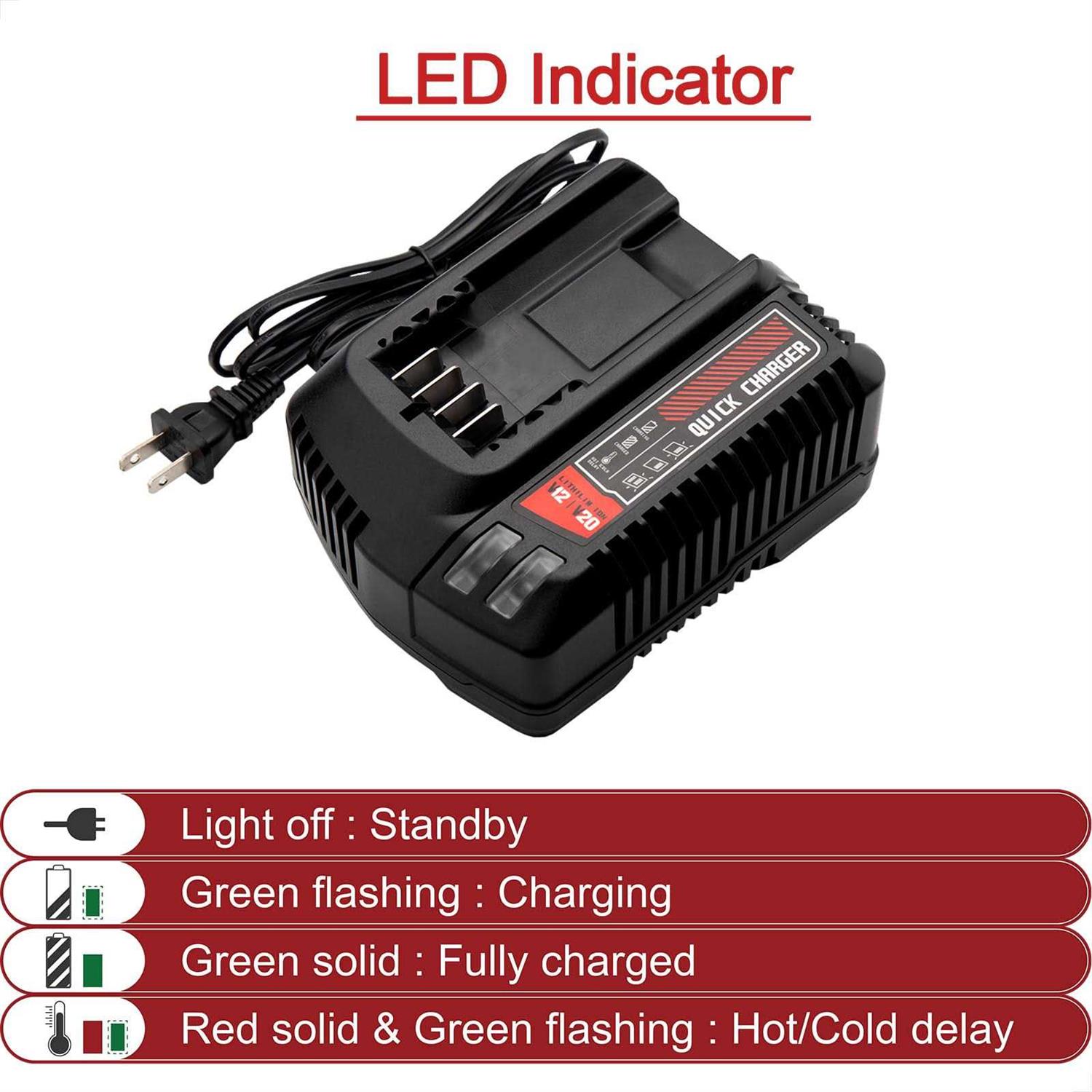 Tueddur 20V Max Battery Charger Replacement for Craftsman CMCB104,Compatible with Lithium Batteries CMCB101 Cmcb204 CMCB202 CMCB201 CMCB209 CMCB205 CMCB102 - Image 2