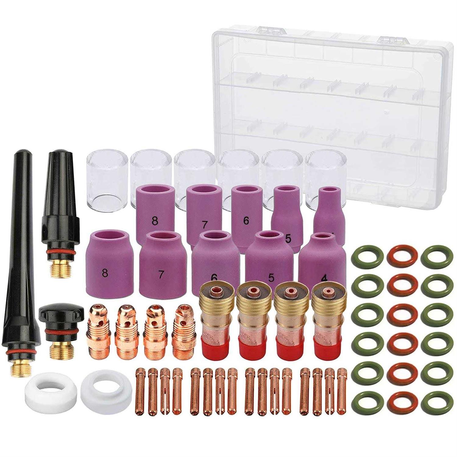 OKBA 63PcS TIg Welding Torch Stubby gas Lens #10 Pyrex glass cup Kit for WP-17/18/26