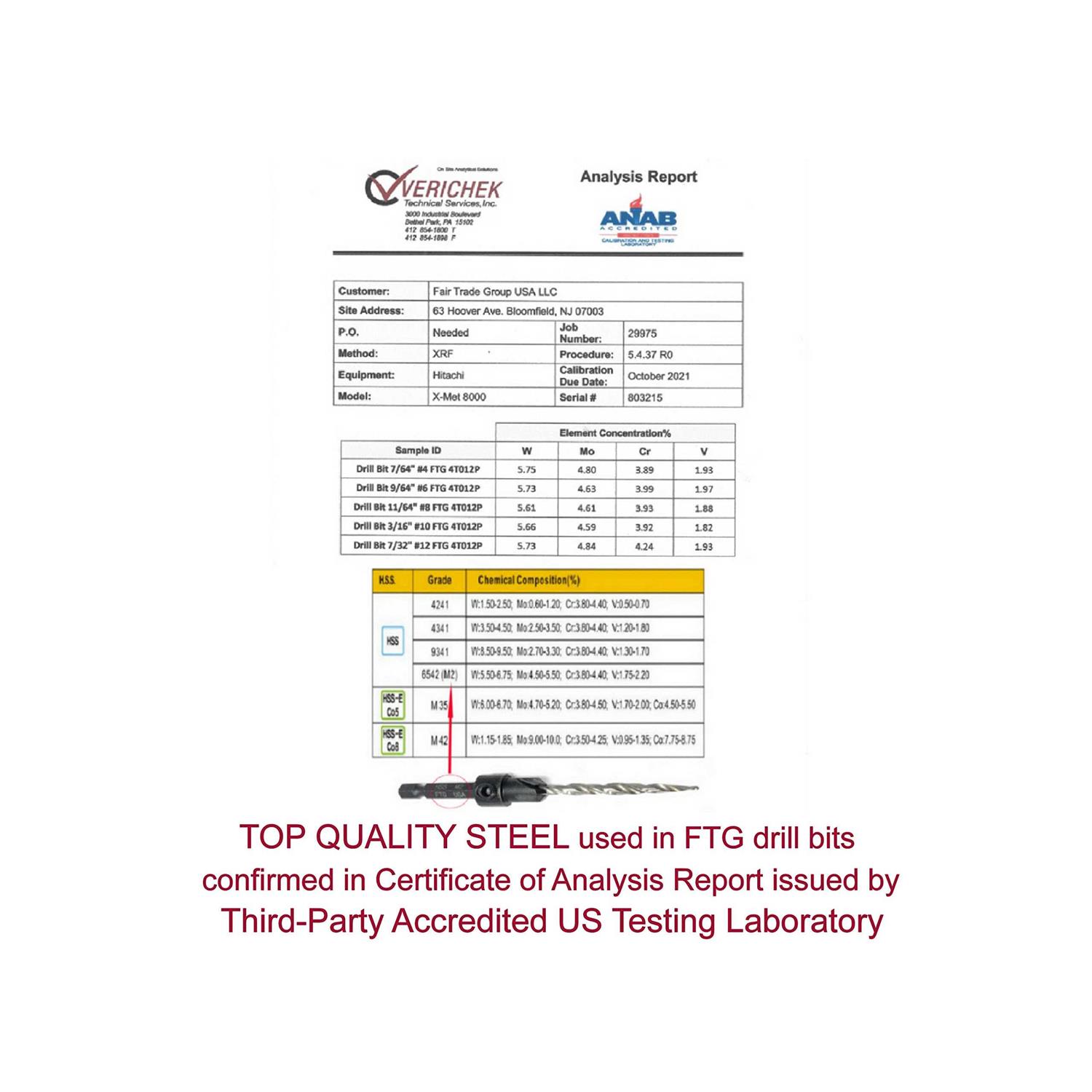 FTG USA Countersink Drill Bit Set 5 Pc #4#6#8#10#12 Tapered Drill Bit for Woodworking - Image 4
