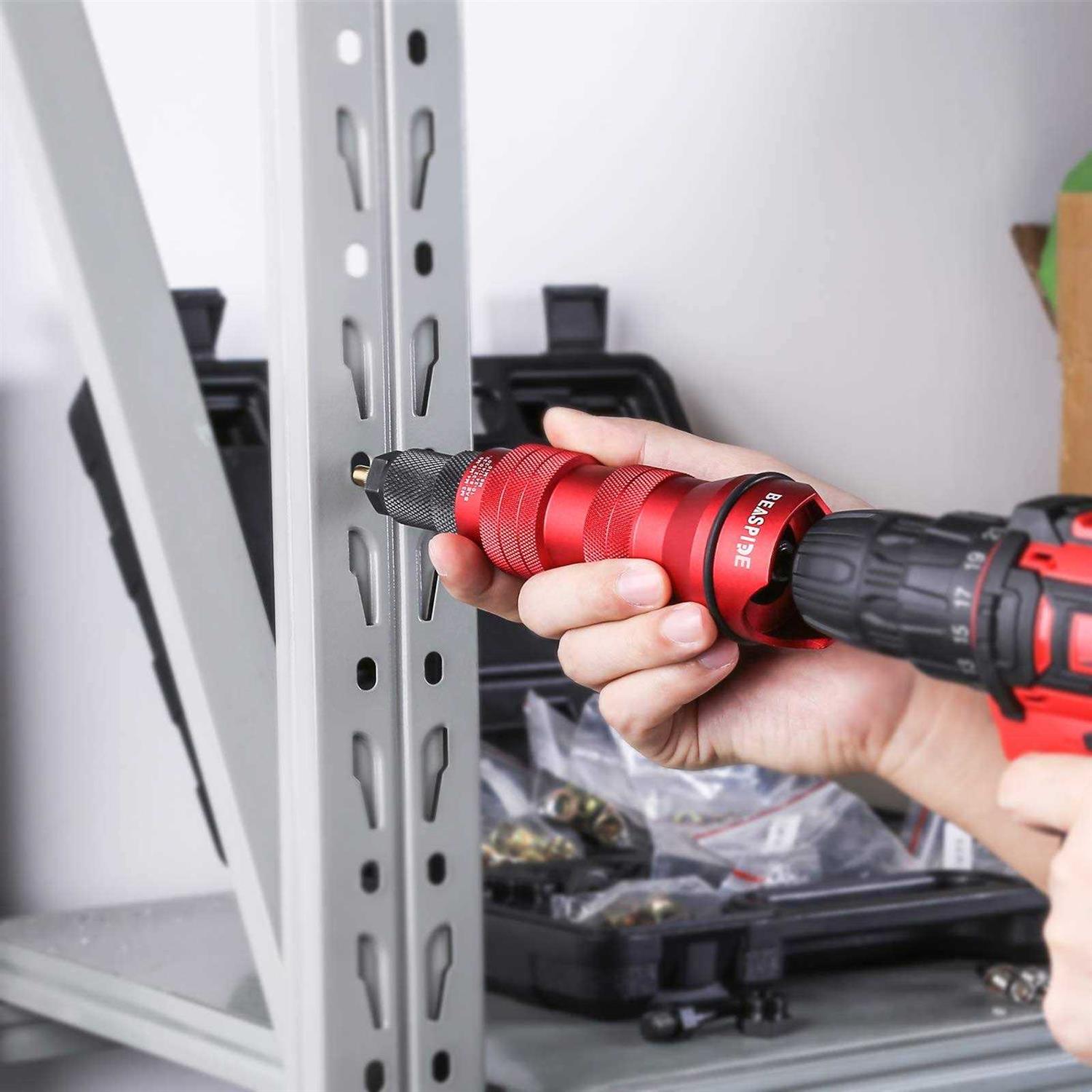 Cordless Drill Electric Rivet Gun Adapter Rivet Nut Drill Adapter Kit Including 10 Mandrel and 50Pcs Assorted Rivet Nuts - Image 4