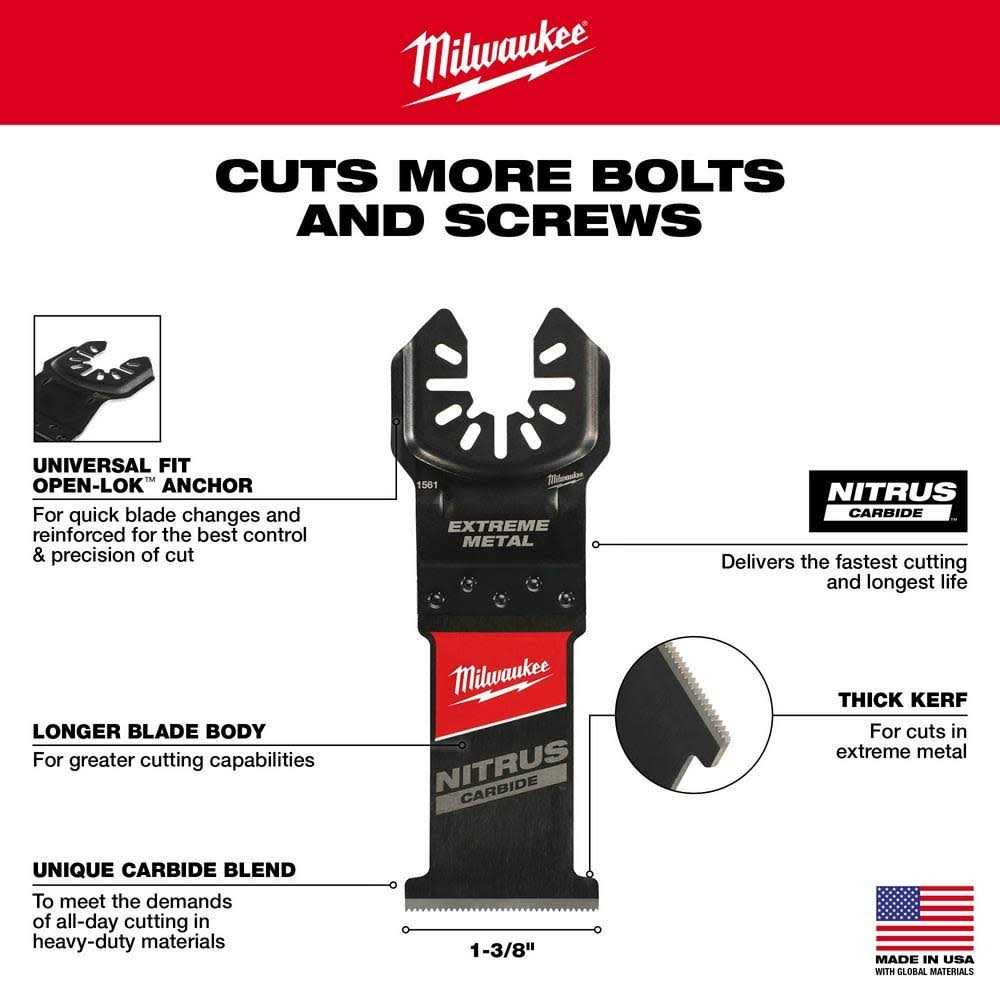 Milwaukee 49-25-1561 Universal Fit OPEN-LOK NITRUS CARBIDE Extreme Metal Multi-Tool Blade - Image 5
