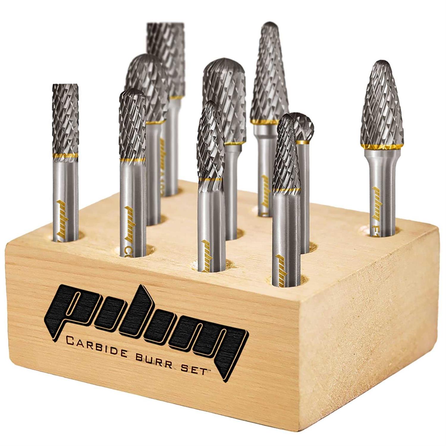 Pilim Tungsten Carbide Burr Set 1/4 Shank 10PC Double Cut Rotary Cutting Burrs Die Grinder Bits for Steel and Wood Working
