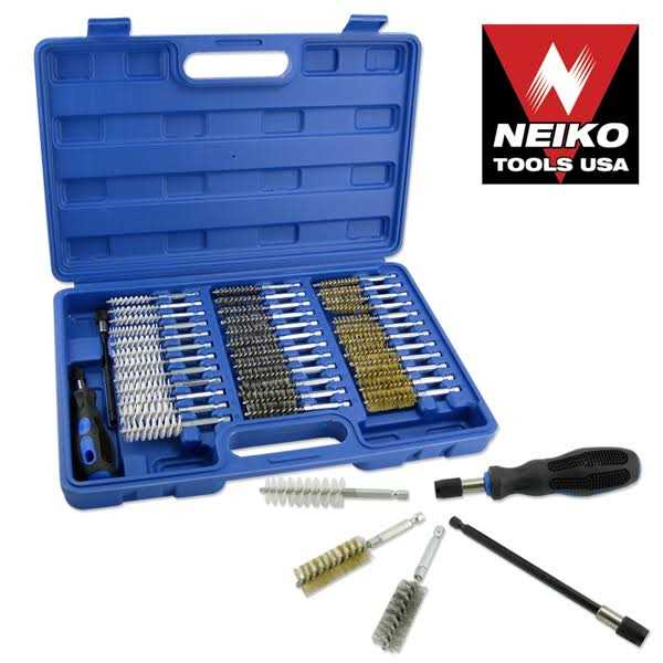 NEIKO 00325A Wire Brush Drill Attachments with 1/4-Inch Hex Shank, SAE and MM Brushes Assortment, Mountable on Power Drill or Die Grinder