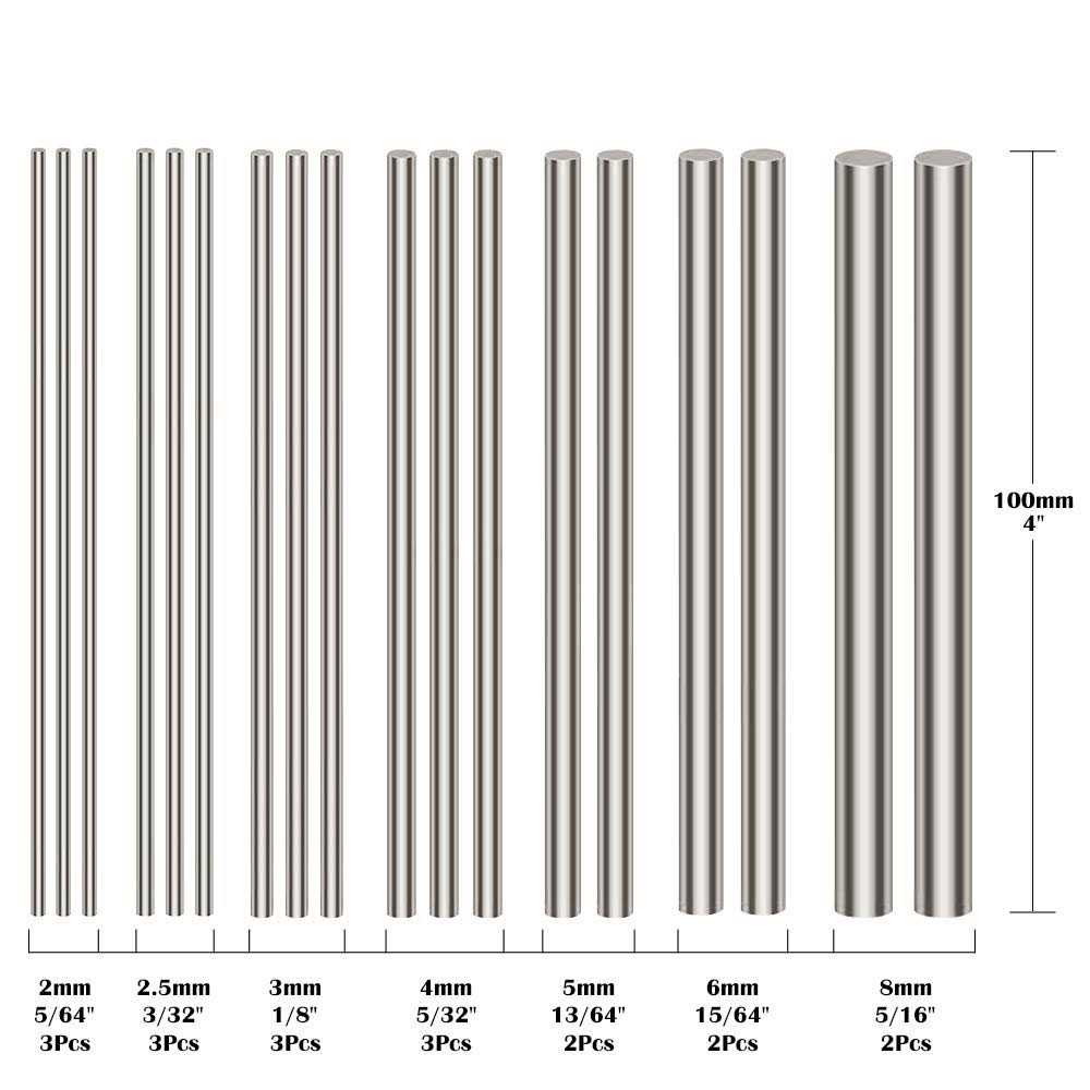 Glarks 18pcs Stainless Steel Solid Round Rod Lathe Bar Stock Assorted for DIY Craft Tool - Image 5